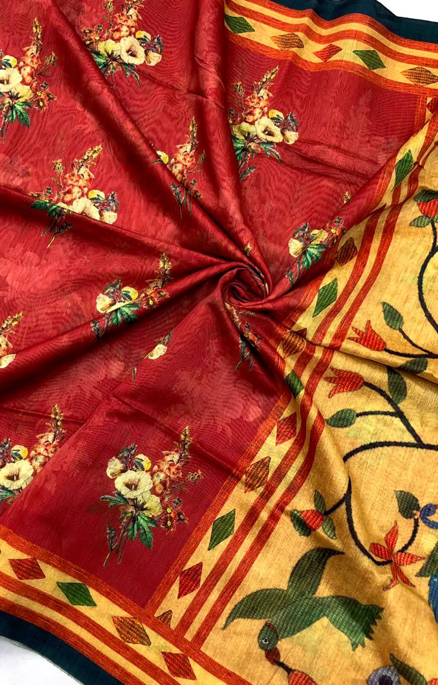 MANUAL 2 SOFT LENIN KALAMKARI DIGITAL PRINTED SAREE