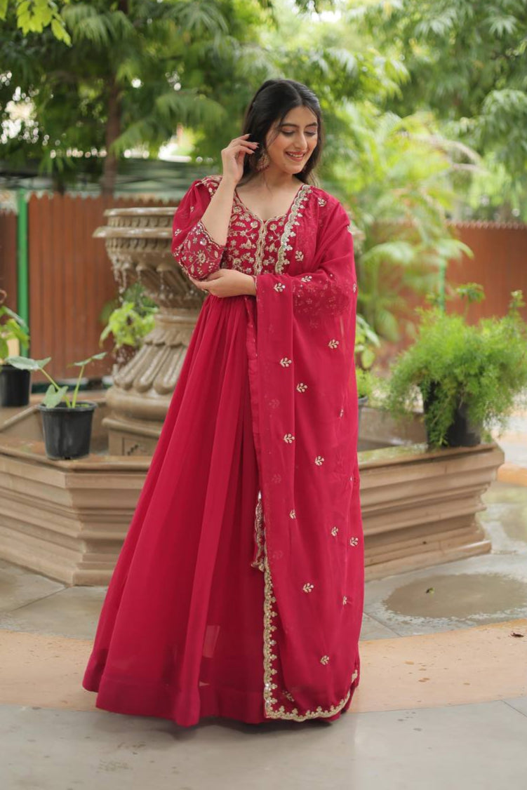 Trezer Faux Blooming Embroidery work Gown