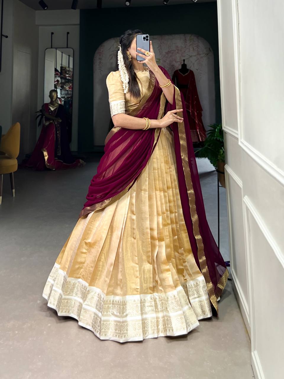 Tariff Kanchipuram Zari Weaving Work Lehenga