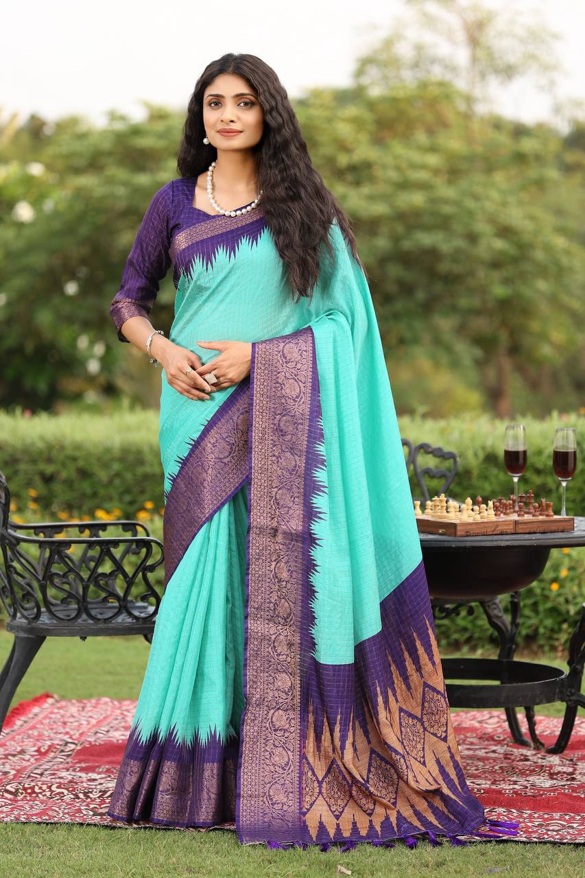 Hunnah Soft Chenderi Chex Weaving Saree