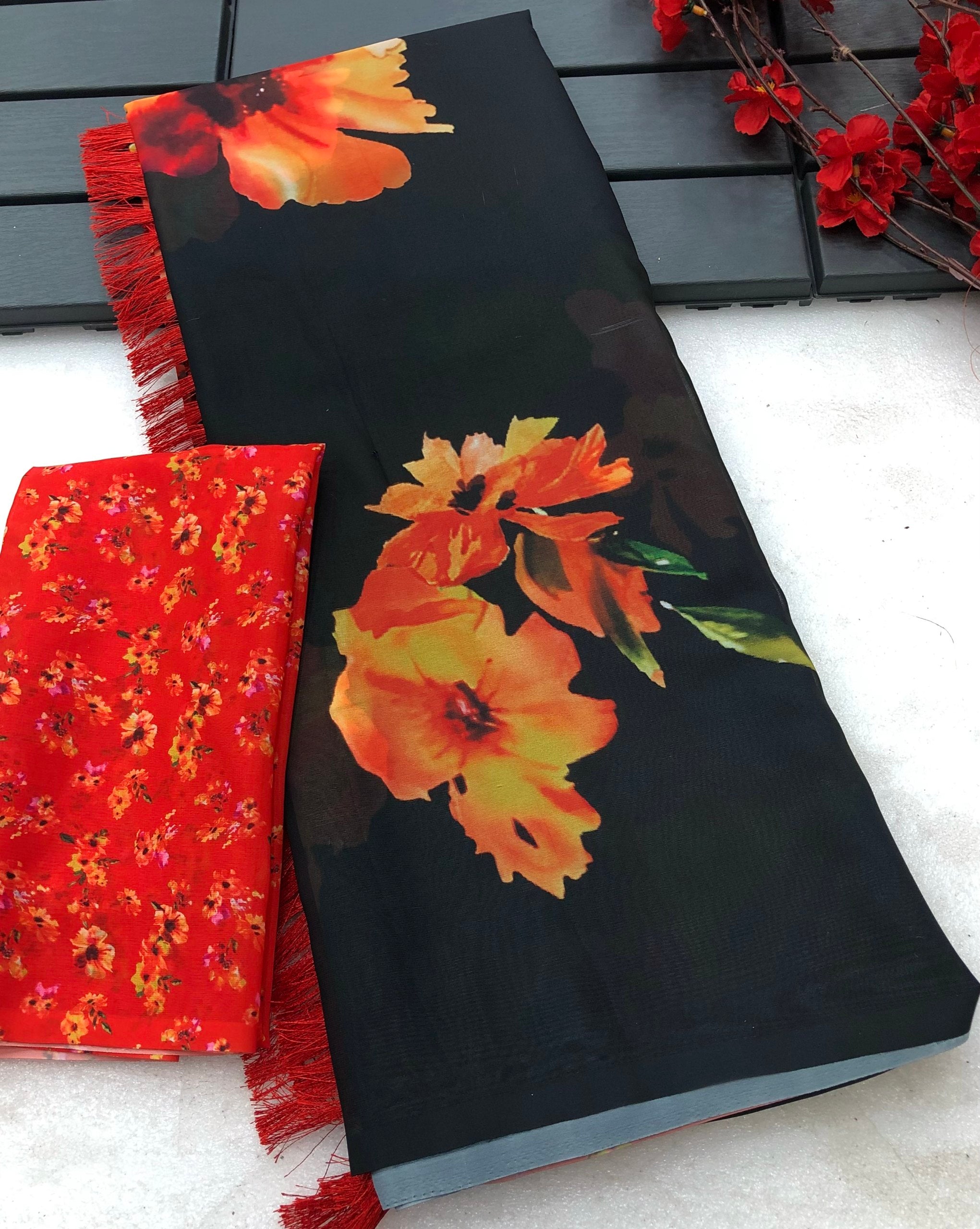 Duha Chiffon Floral Digital Print Saree