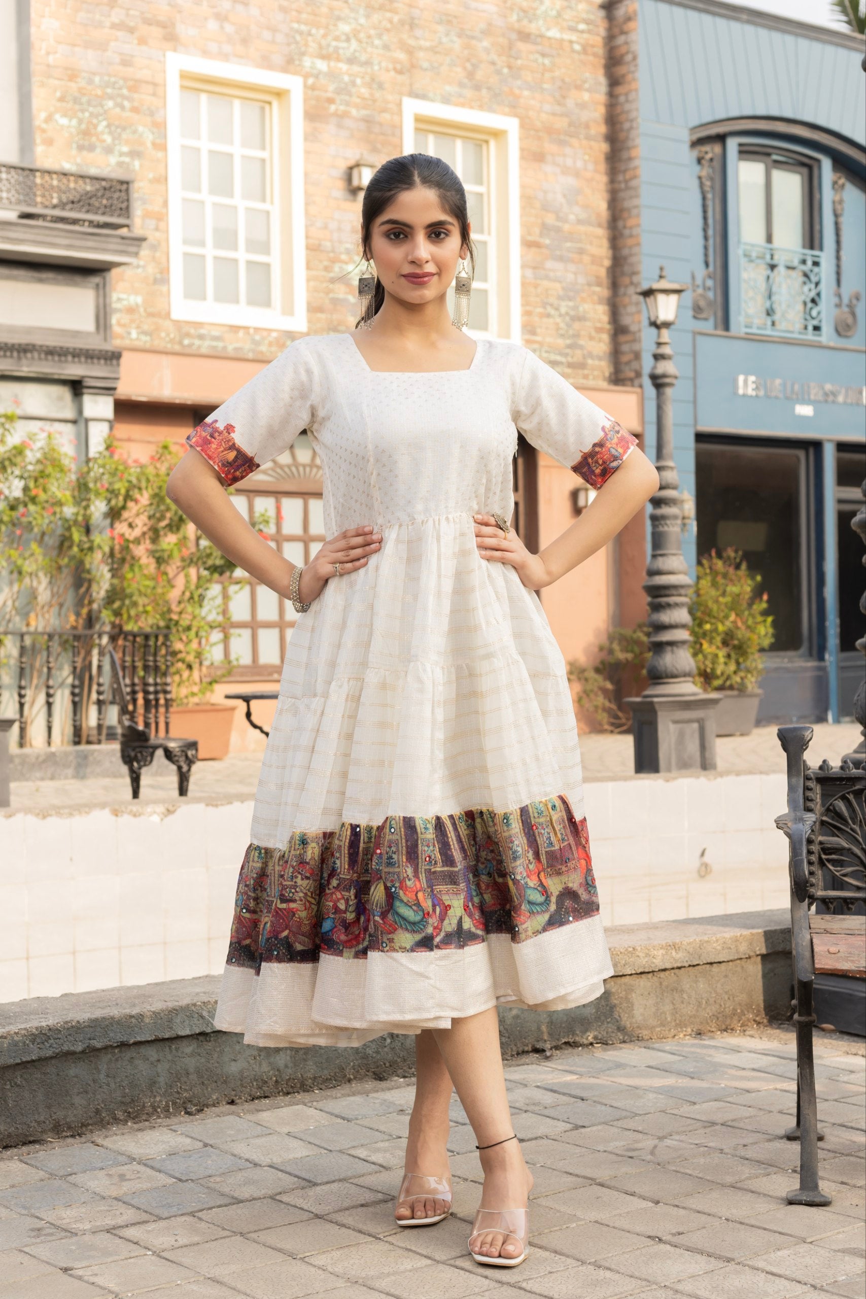 Hizna Soft Kota Chex With Kalamkari Print Gown