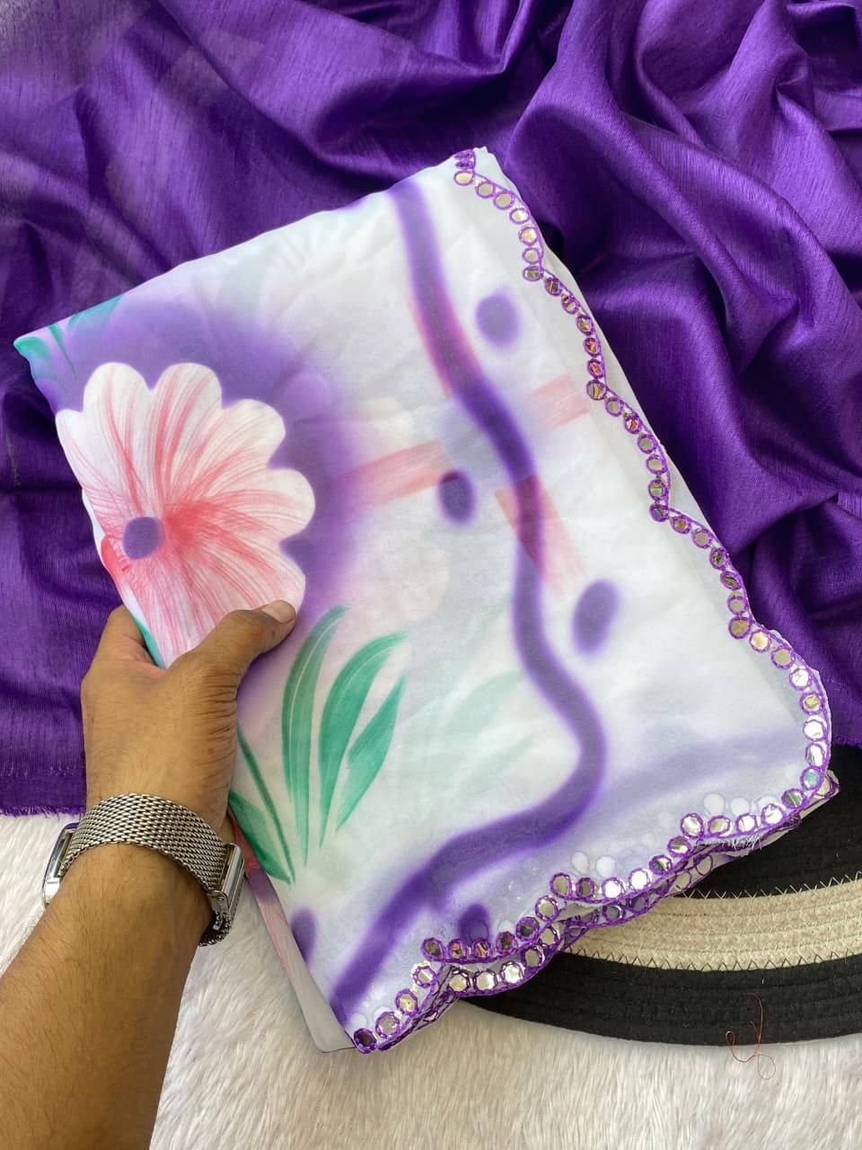 Justify Georgette Beautiful Hand-Painted Saree