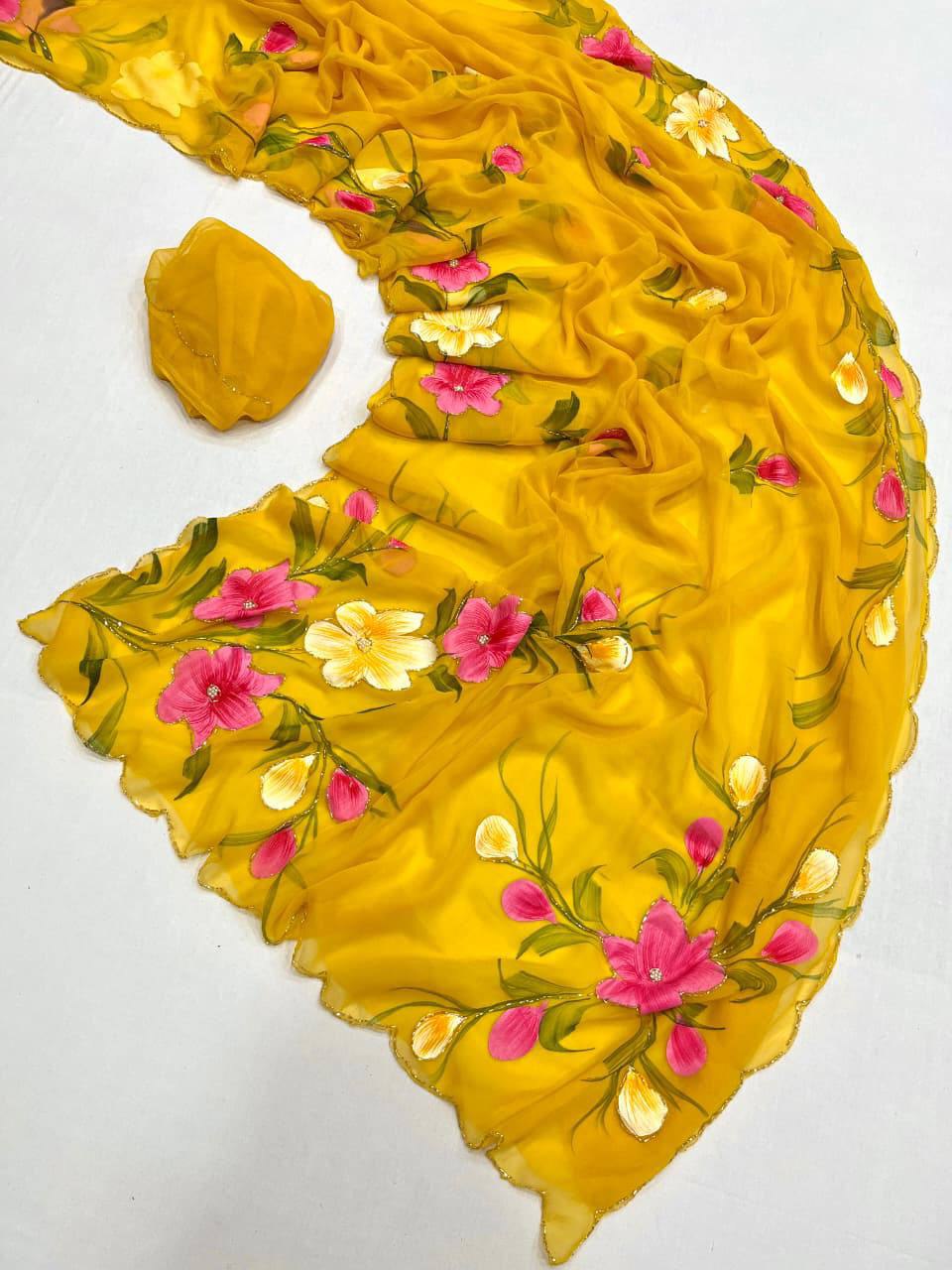 Predict Pure Chiffon Hand Work Saree