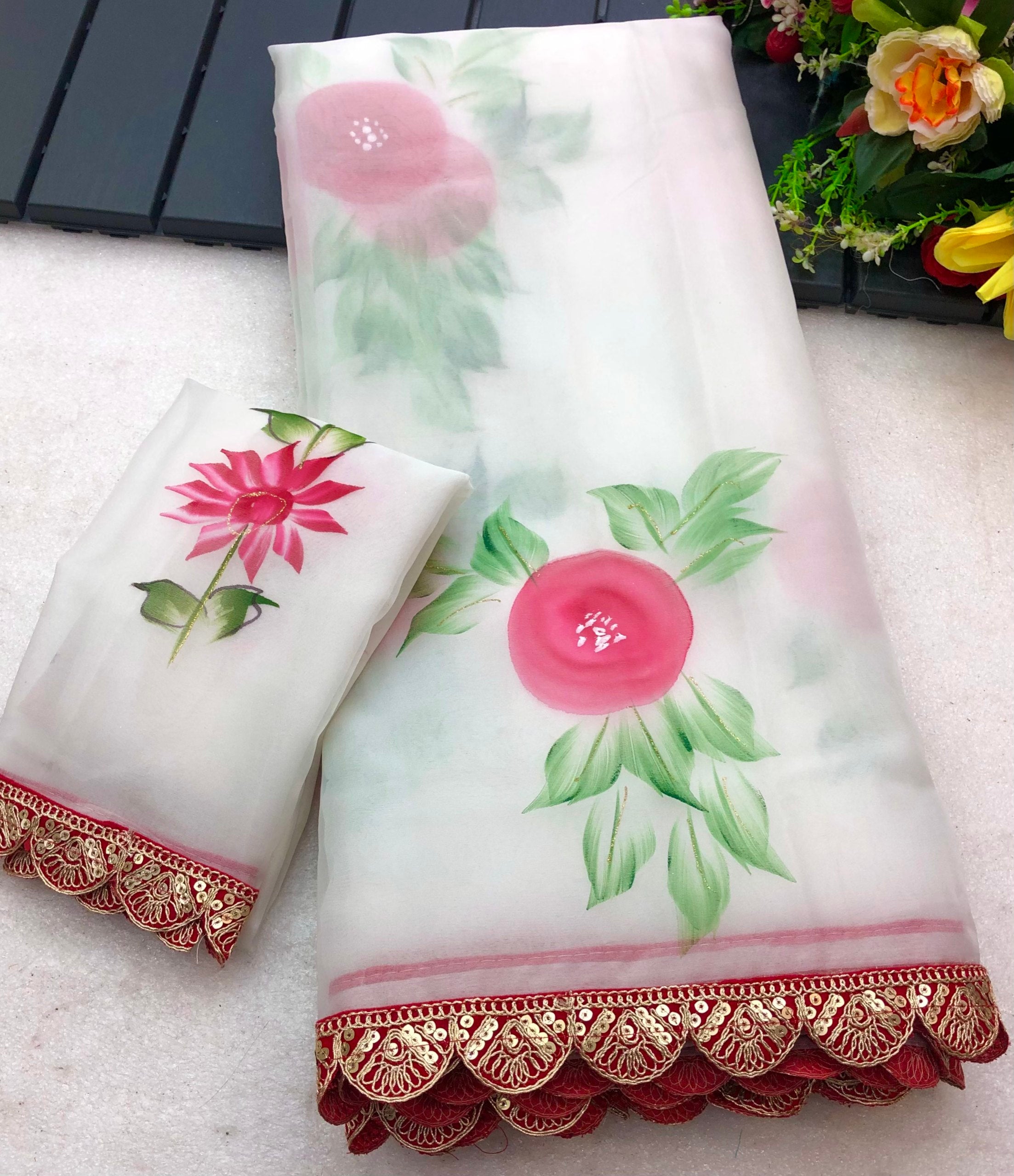 Anjum Organza Hand Painted Saree