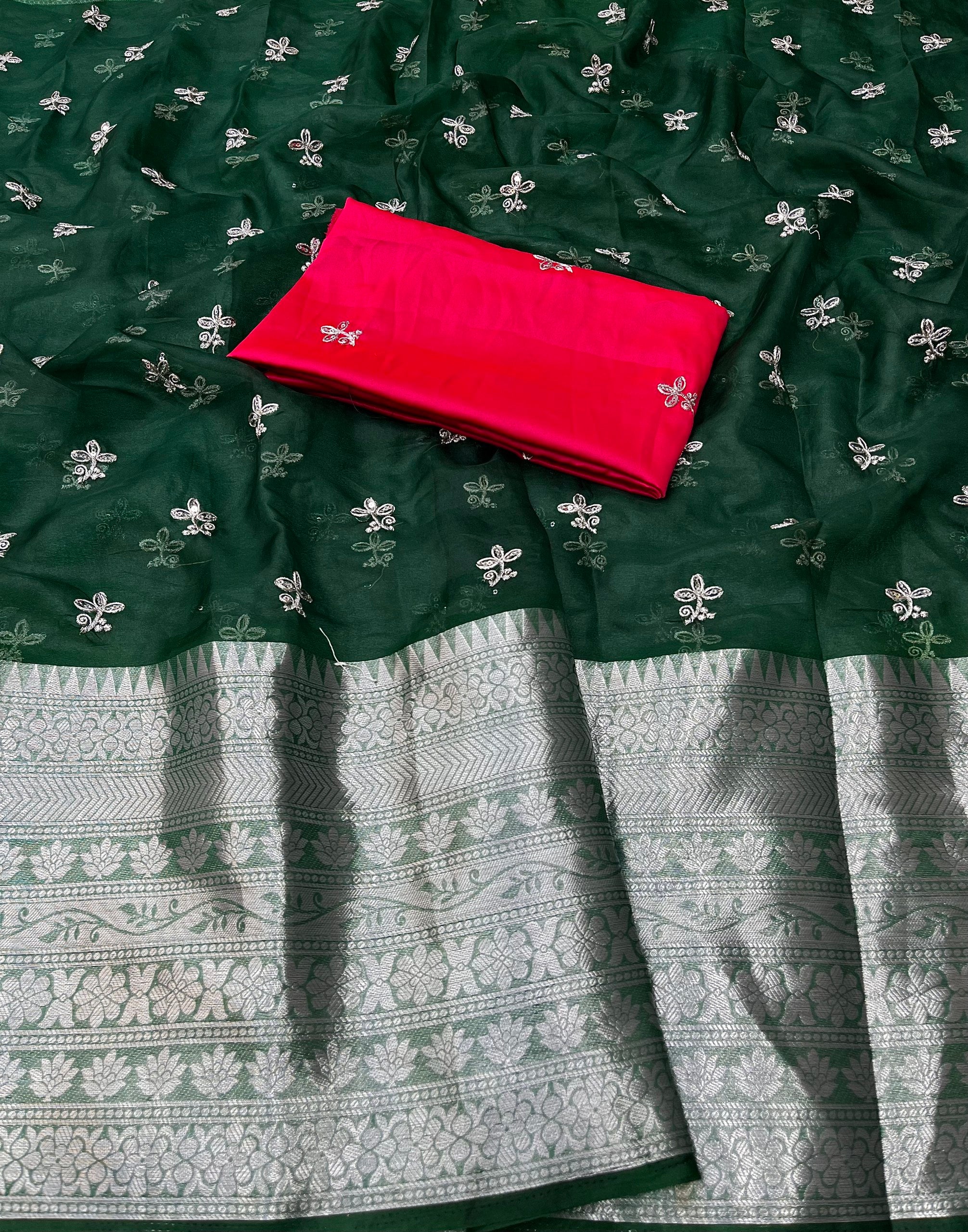 Jufra Organza Dyed Embroidery Work Saree