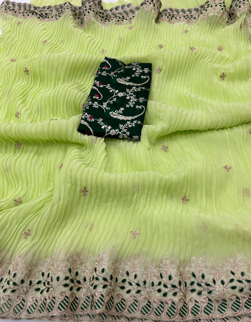 Knock fox Georgette Crush Embroidery Work Saree