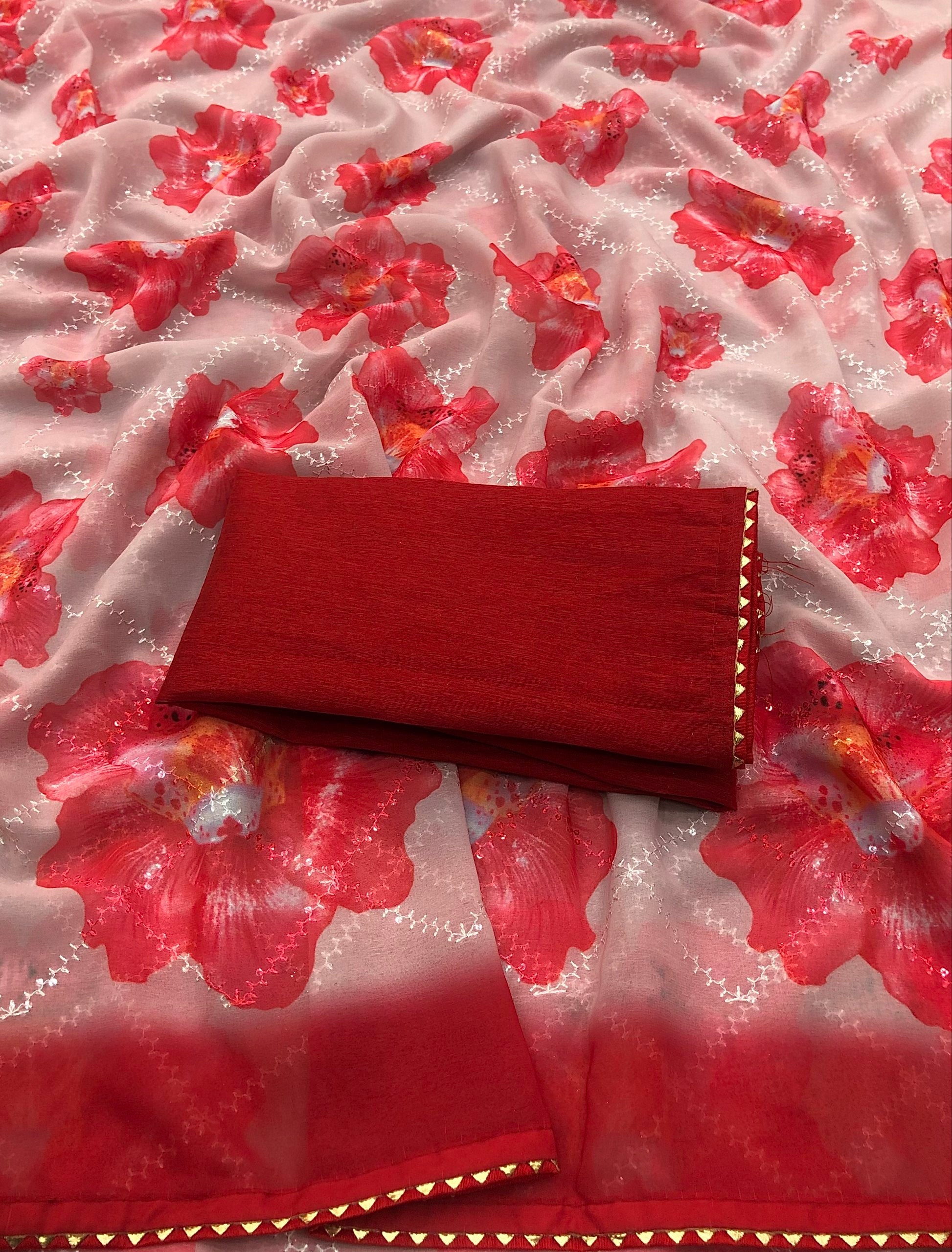 Lifty Georgette Floral Digital Print Embroidery Work Saree