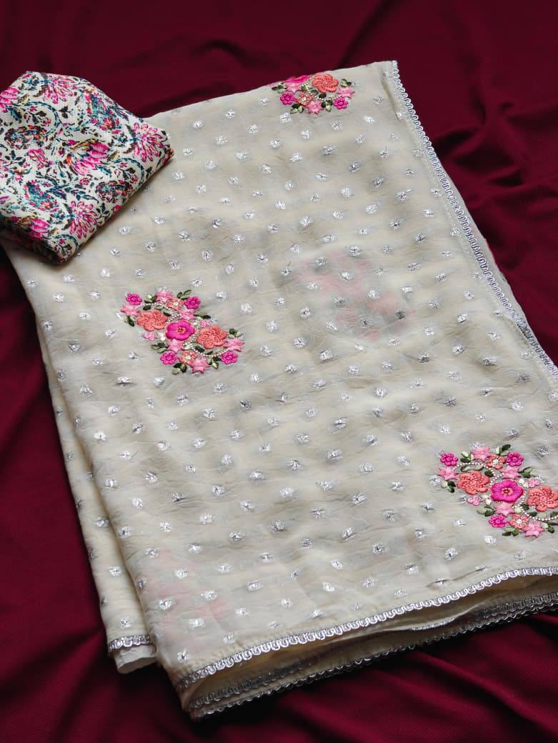 Sudden Premium German Chiffon Embroidery Work Sarees