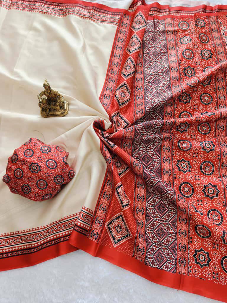 Submit Pure Modal Silk Ajrakh Print Saree