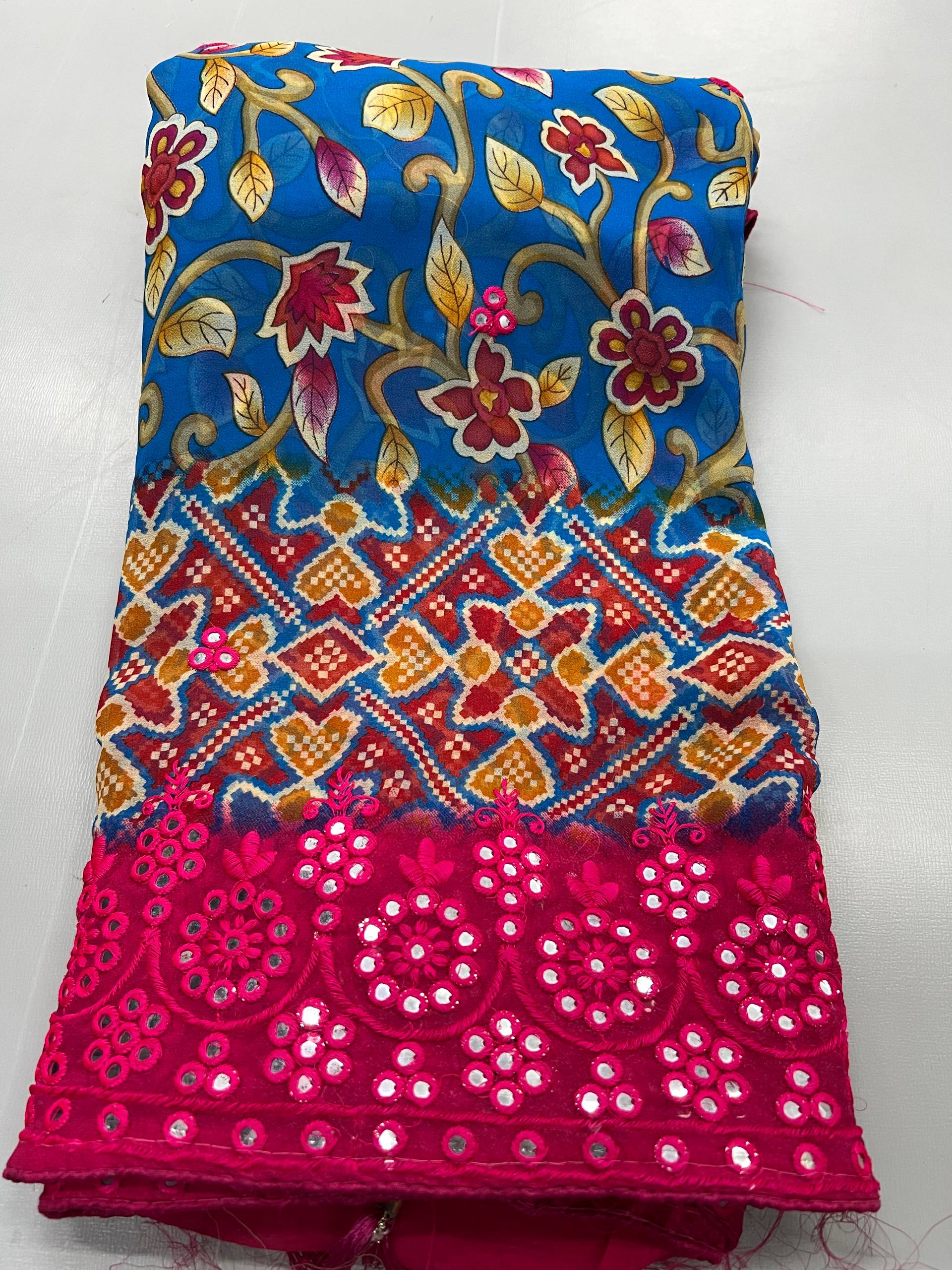 Chiffon Print With Embroidery Saree