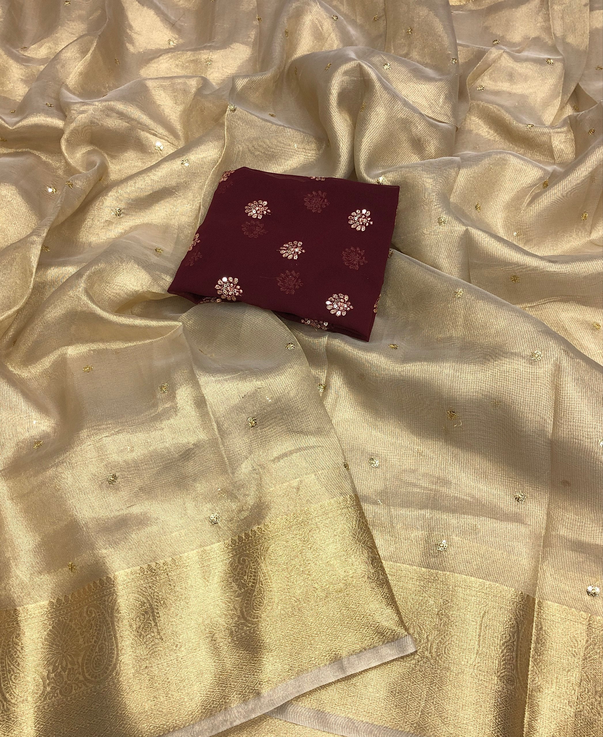 Lumax Tissue Silk Gold Embroidery Work Saree