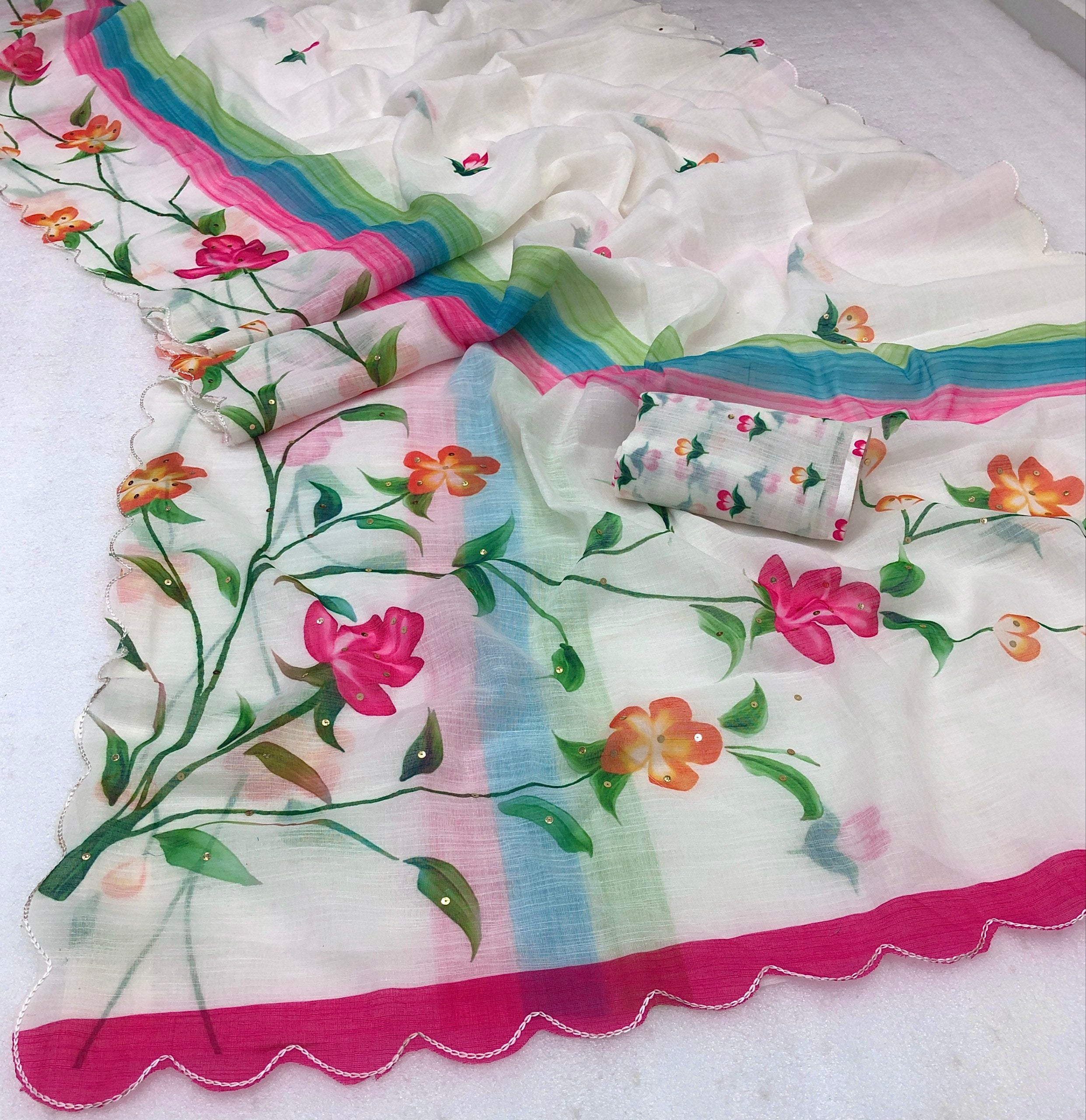 Acrobat Soft Linen Brush printed Saree