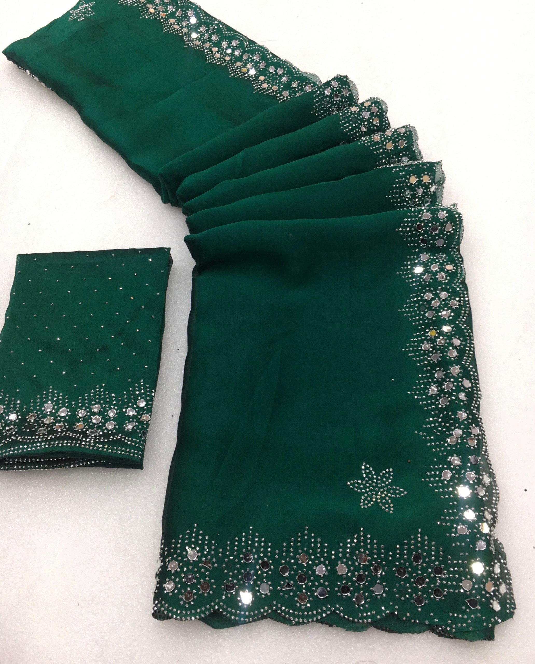 Pimpry Chiffon Dyed Siroski & Mirror Work Saree