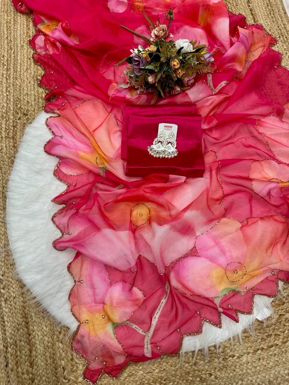 Rider Soft Tebi Silk Moti Work Saree