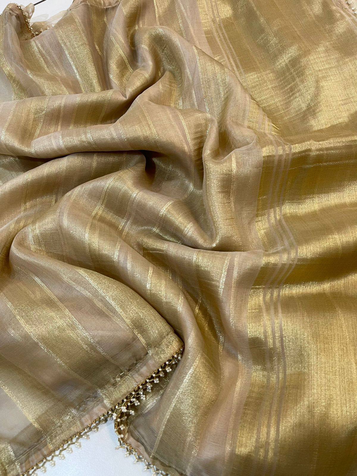 Tiamet Soft Tissue Dyeable Zari Lining Saree