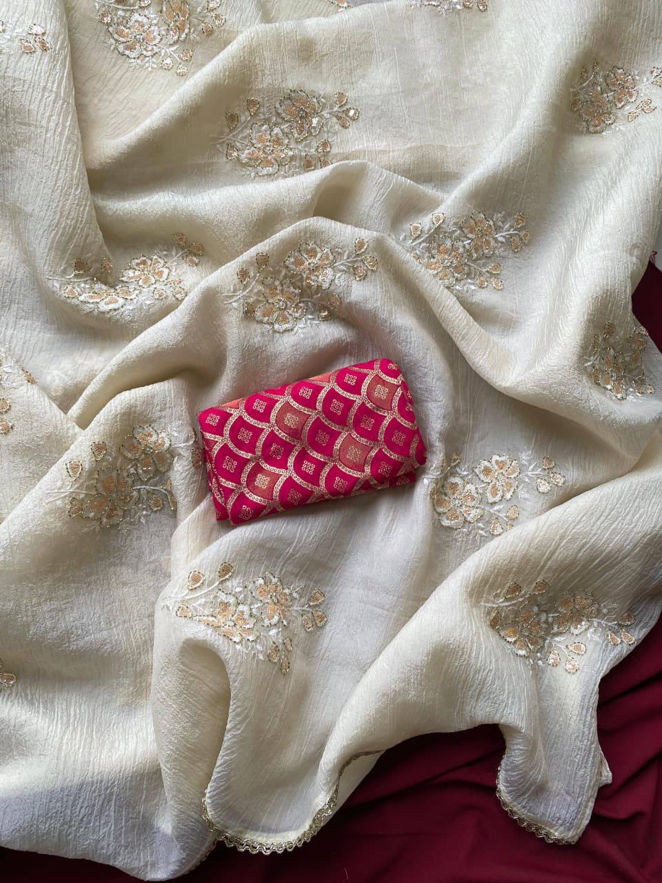 Selective Pure Bember Crush Hand Work Saree