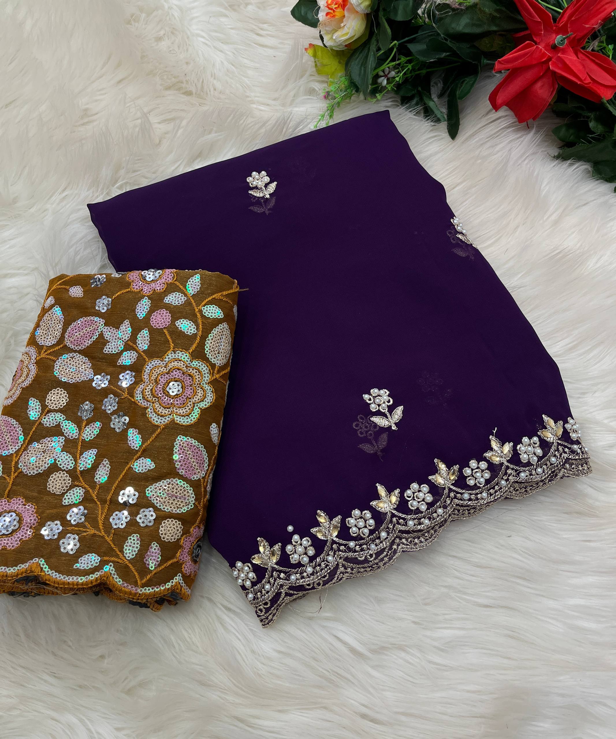 Hisaar Georgette Embroidery & Stone Work Saree