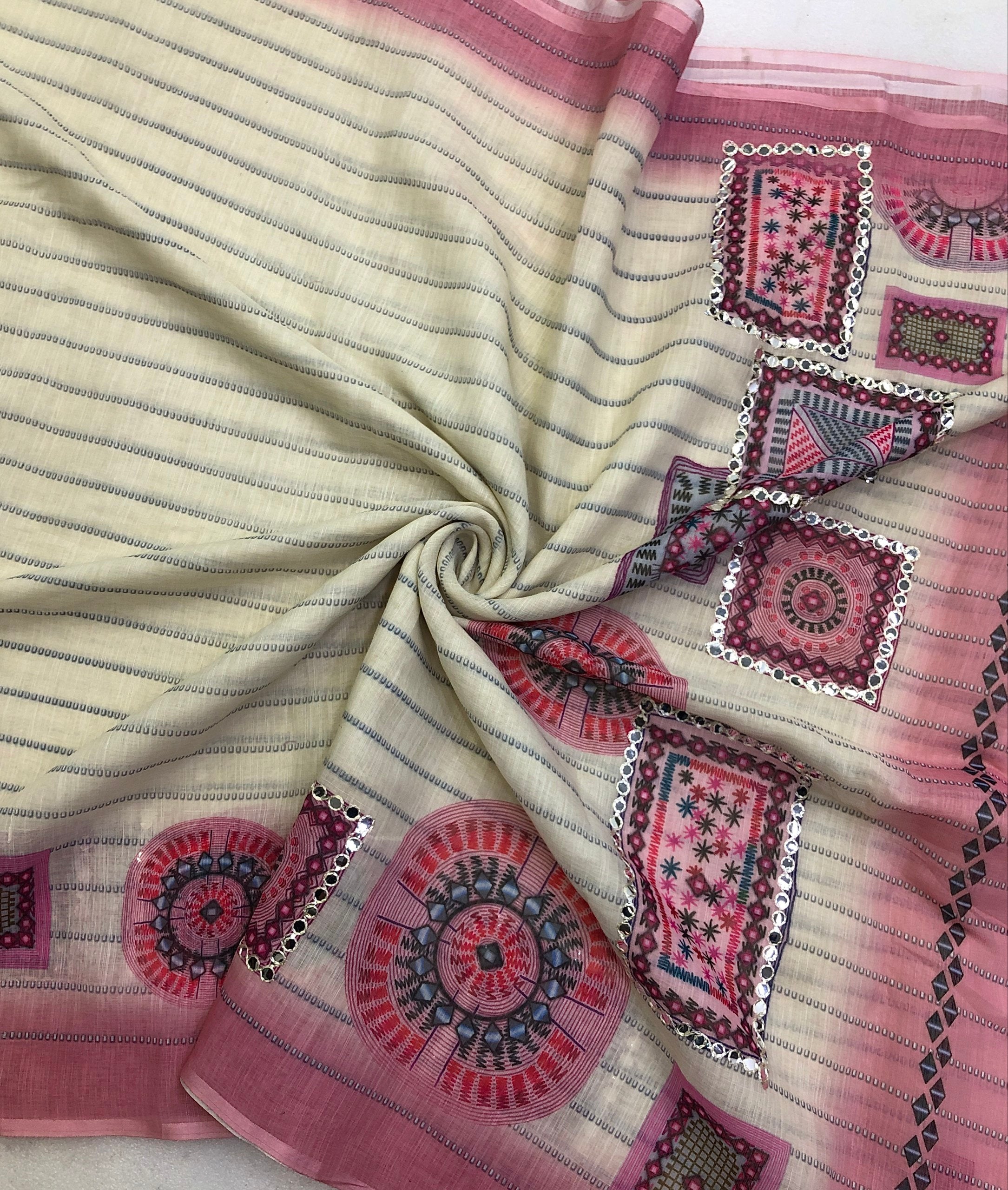 Tasveer Soft Linen Digital Printed Embroidery Saree