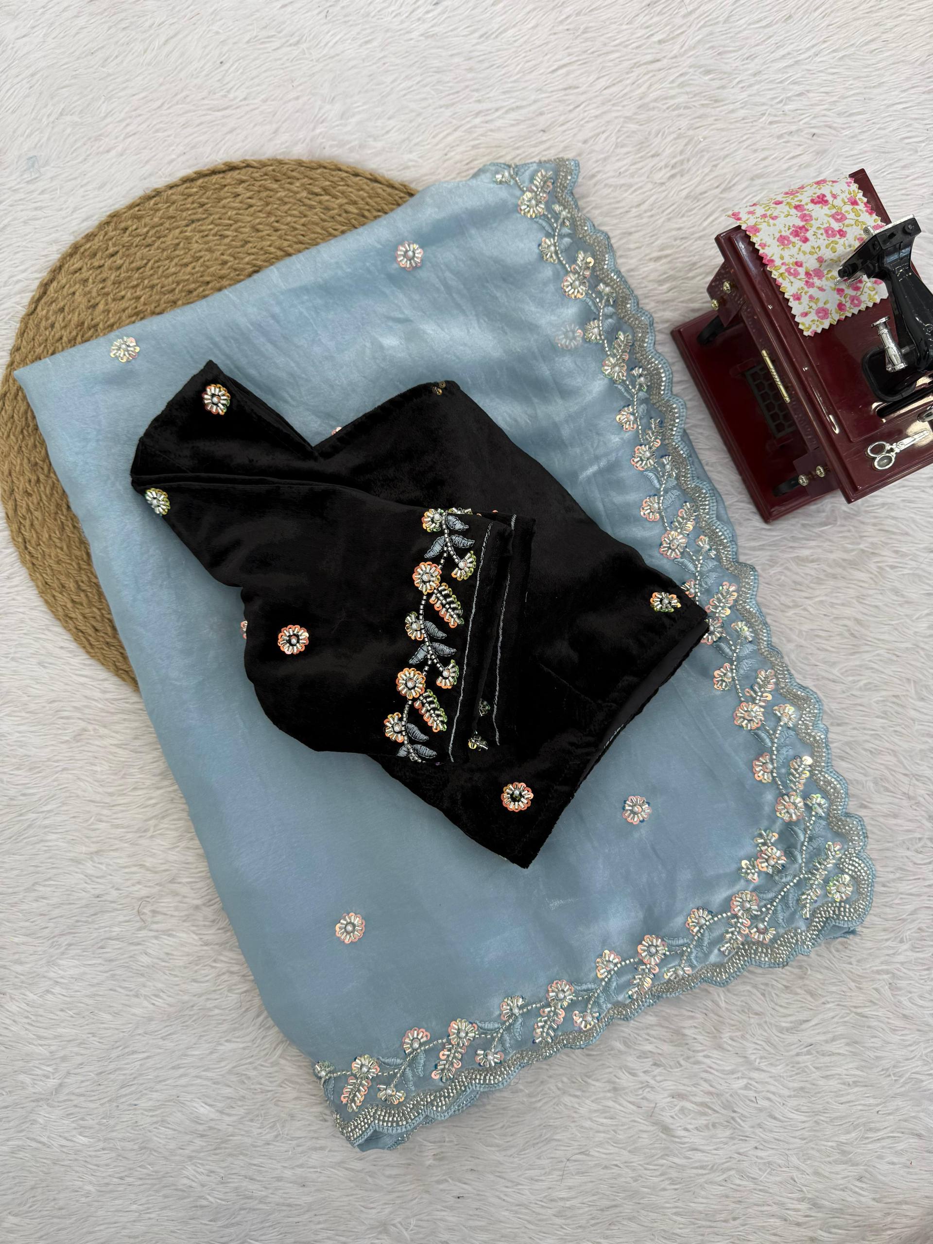 Renewal Fendy Silk Beads With Thread & Sequins Work Saree