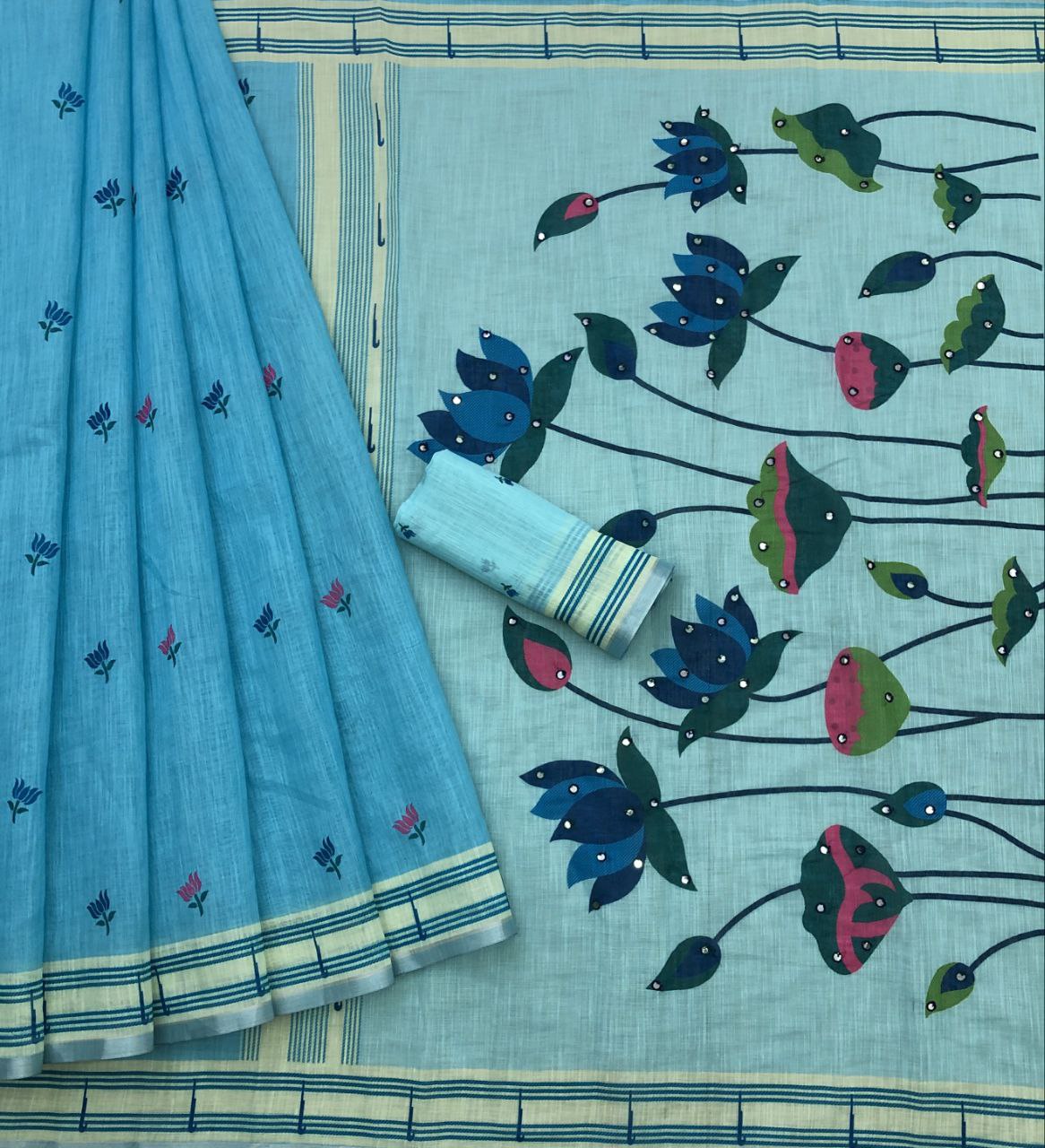 Aasaar Soft linen Paithani Design Digital Print Saree