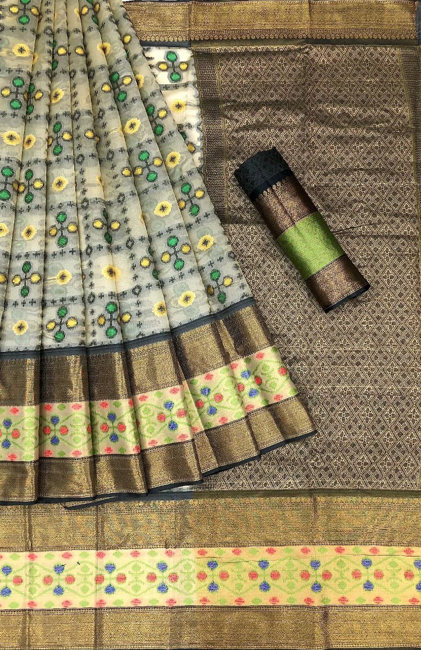 Suchita 2 Tissue Silk Zari Weaving Ikkat Design Saree