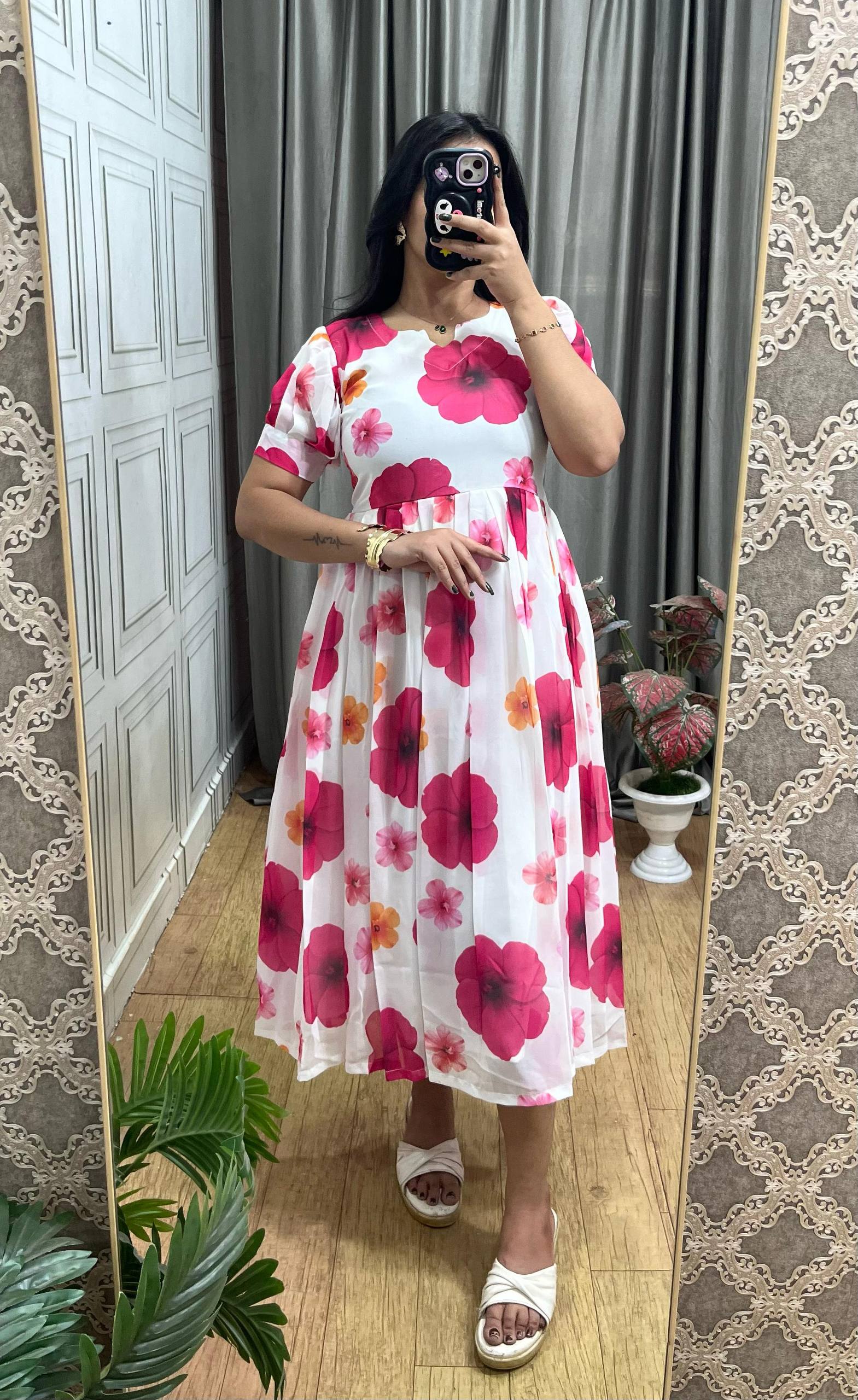 Alert Faux Georgette Floral Digital Print Dress
