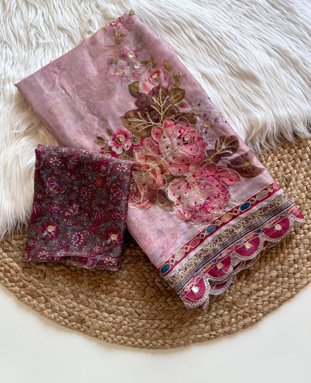 Zenith Tebby Silk Digital Flowers Print Saree