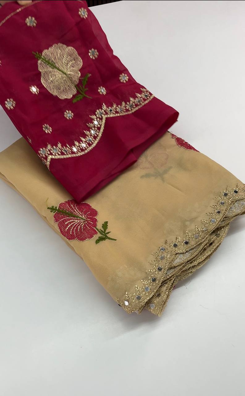 Seek Star Georgette Embroidery Work Saree