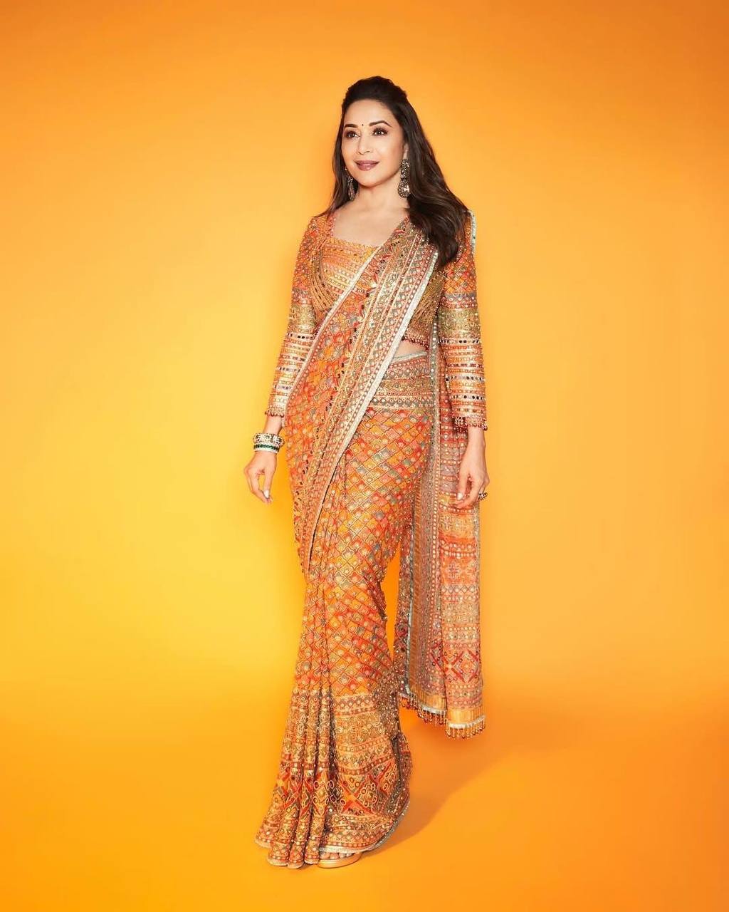 Rift Crepe silk Printed With Mirror Work Saree