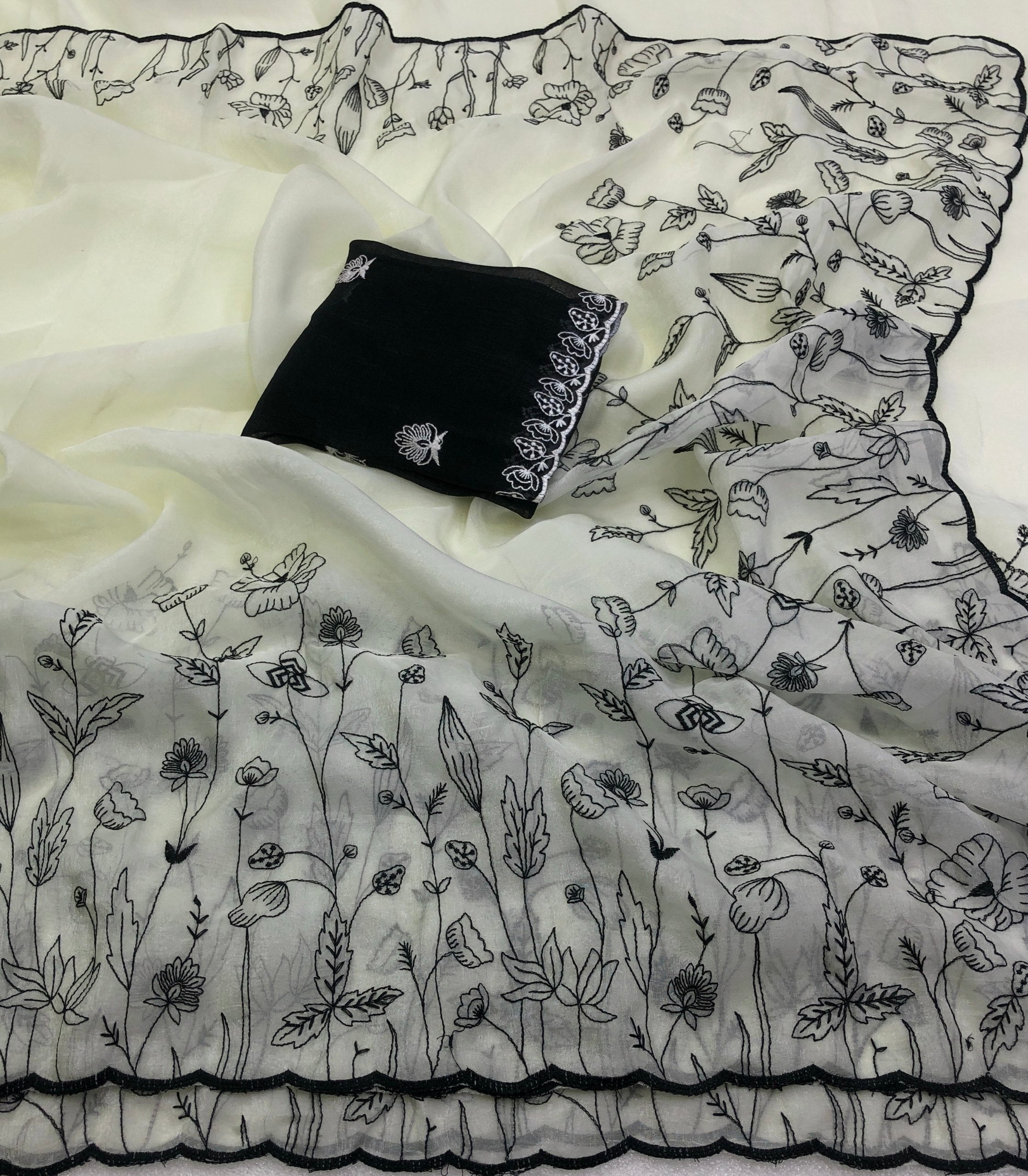 Sketch 2 Crunchy Crush Thread Embroidery Work Saree