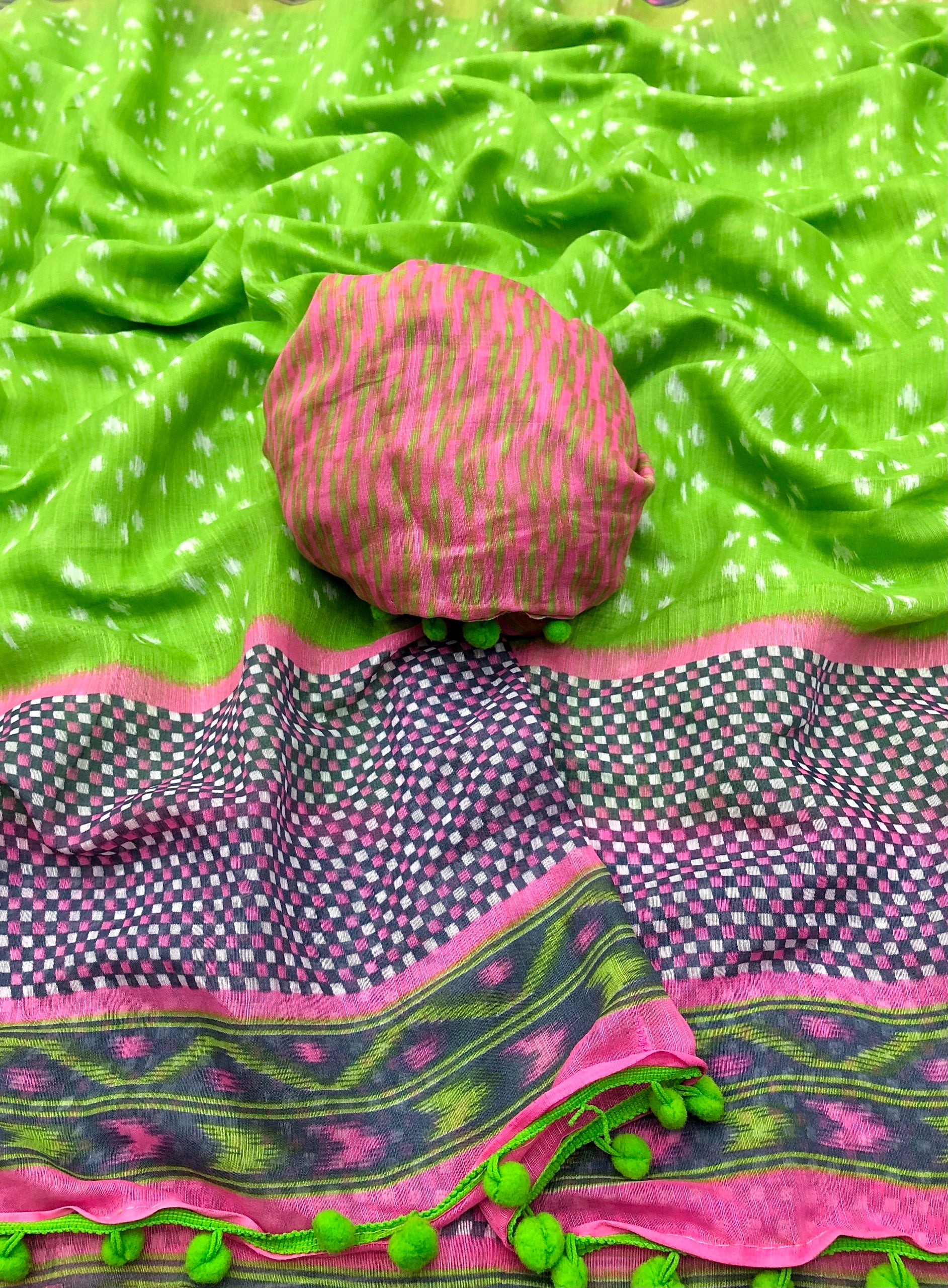 Mariyam Soft Lenin ikkat Print Saree