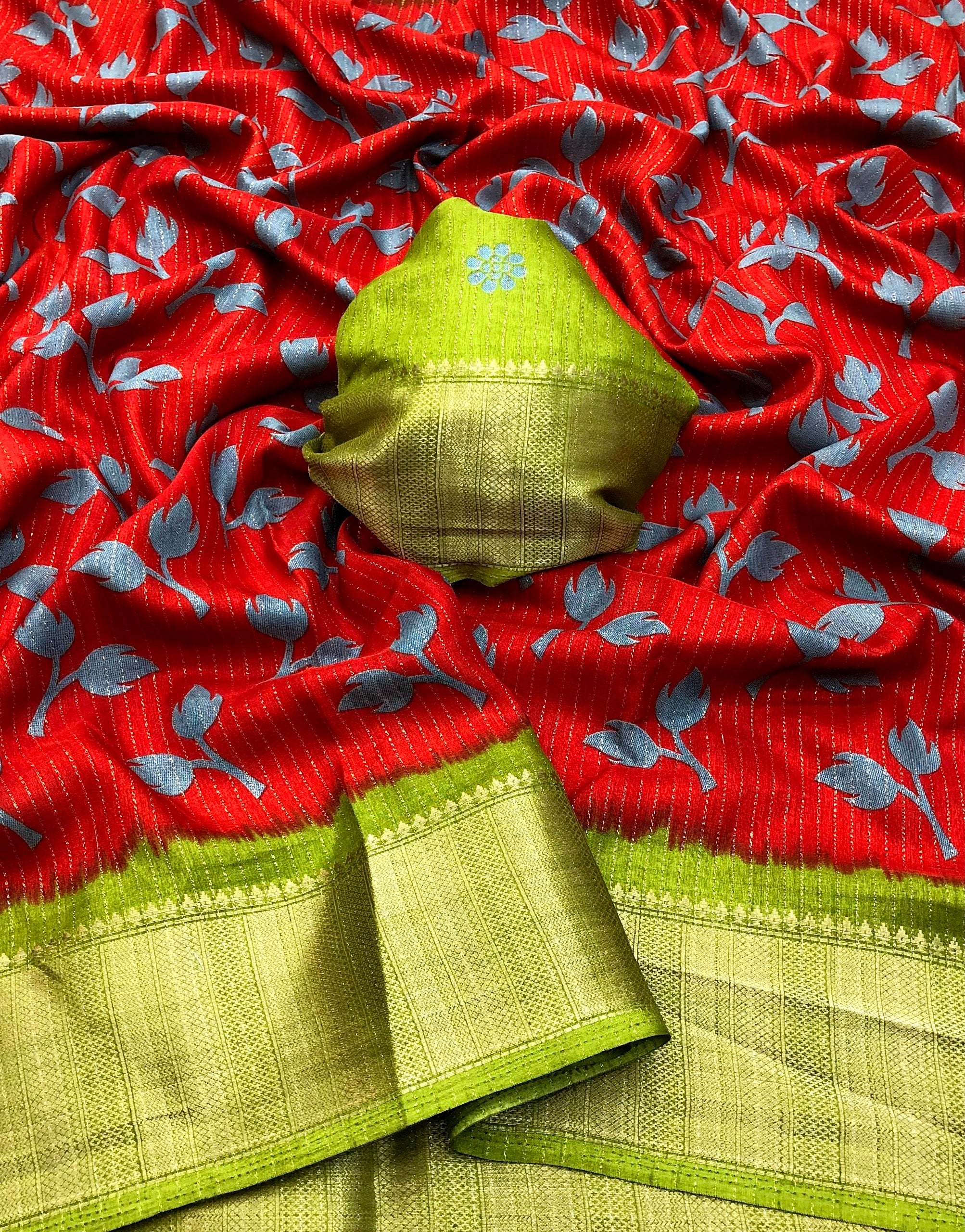 Lazima Soft Chenderi Silk Zari Lining Printed Saree