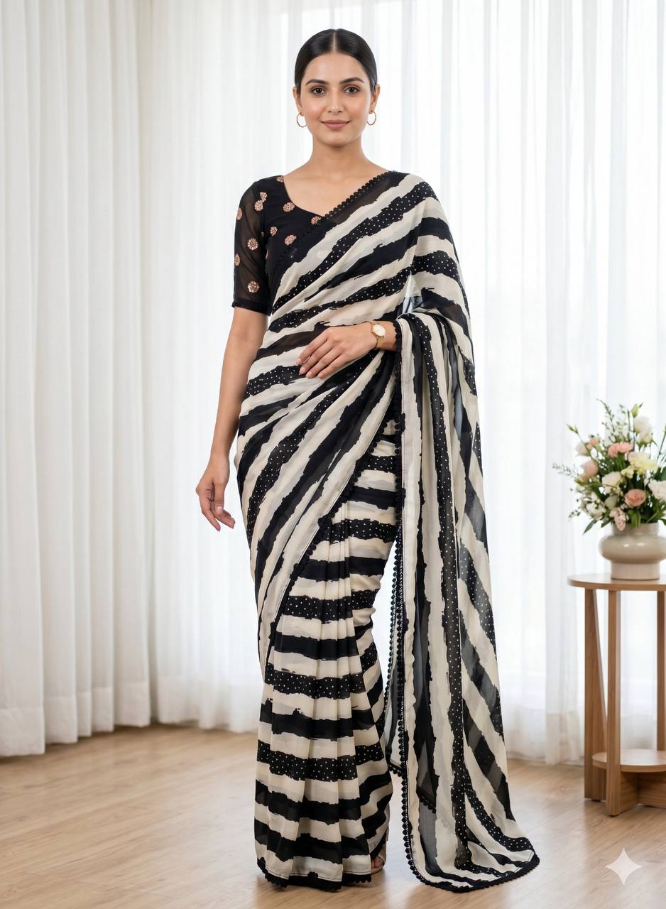 Zevora Satin georgette printed saree