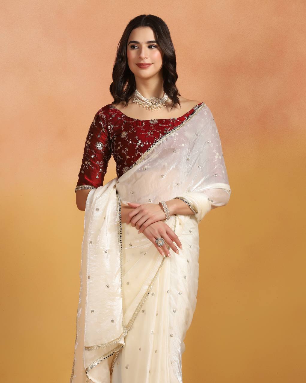 Florix Crunchy crush embroidery sequence work saree