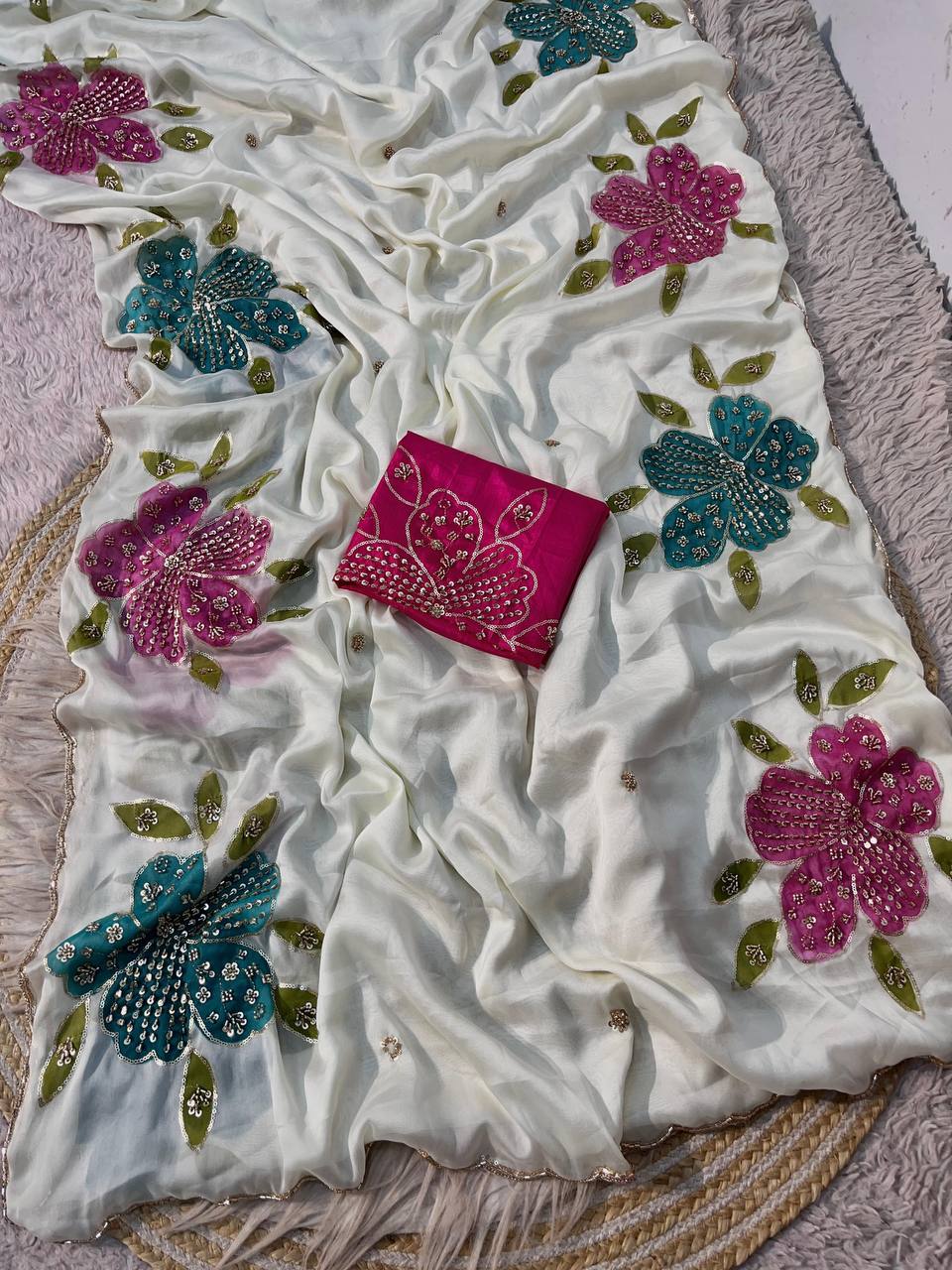 Kaayra Rangoli Silk Beads Work Saree