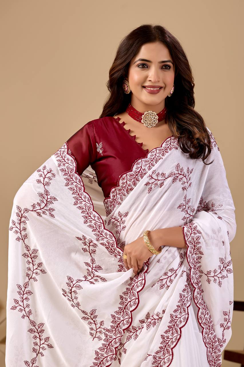 Kajra Rangoli Crush Thread Embroidery Work Saree