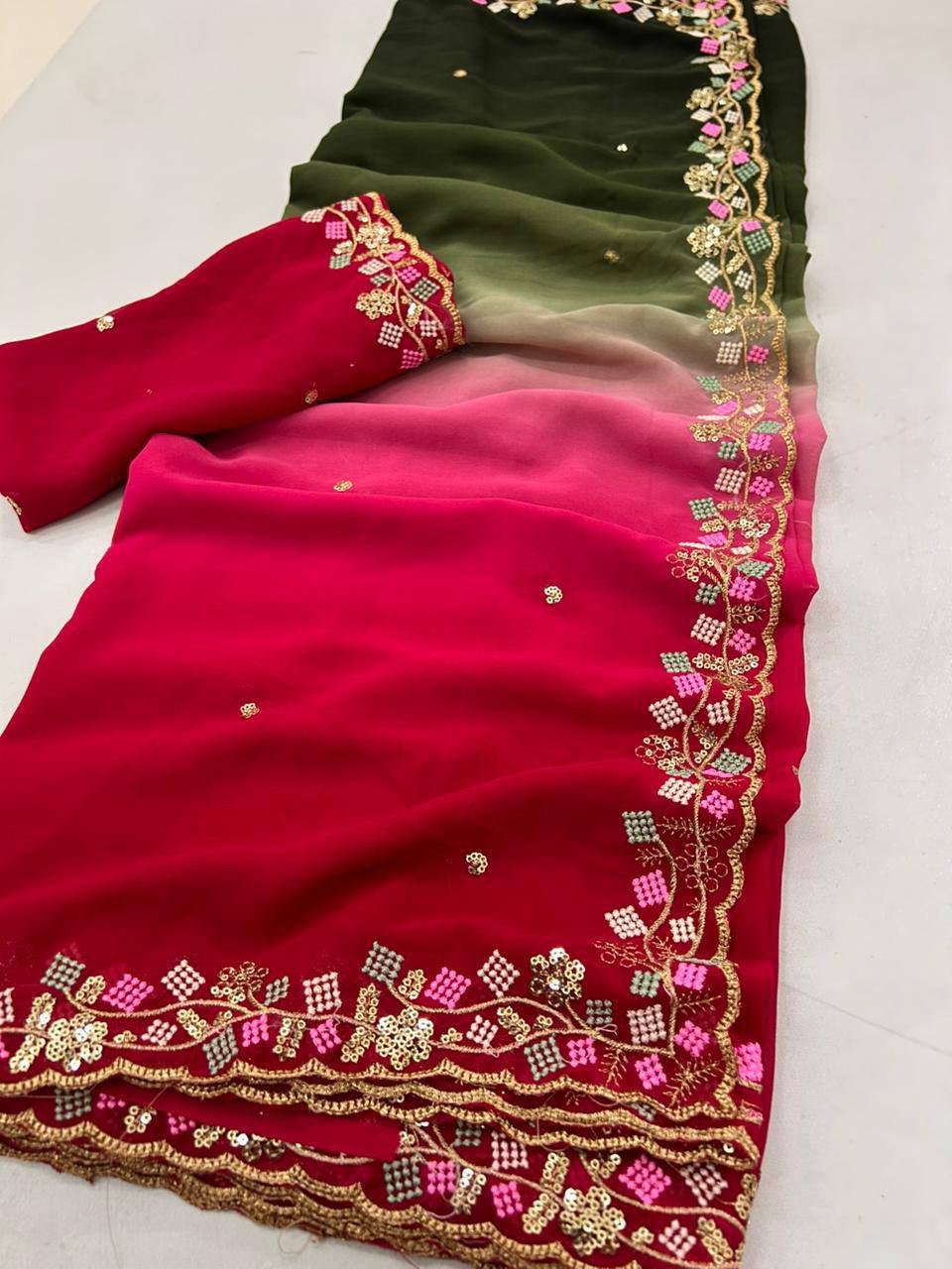 Avoid Soft Georgette Embroidery Work Saree