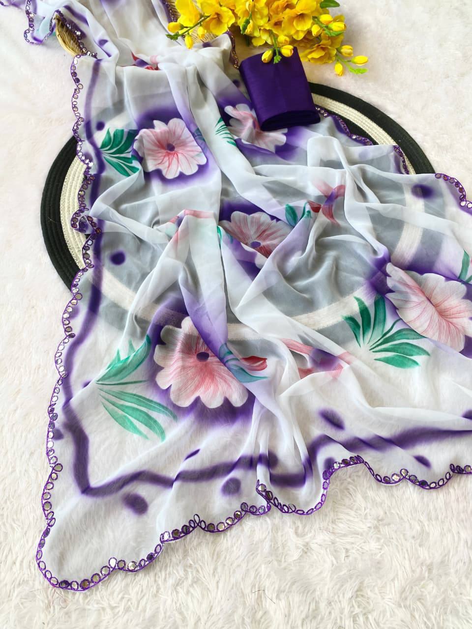 Justify Georgette Beautiful Hand-Painted Saree