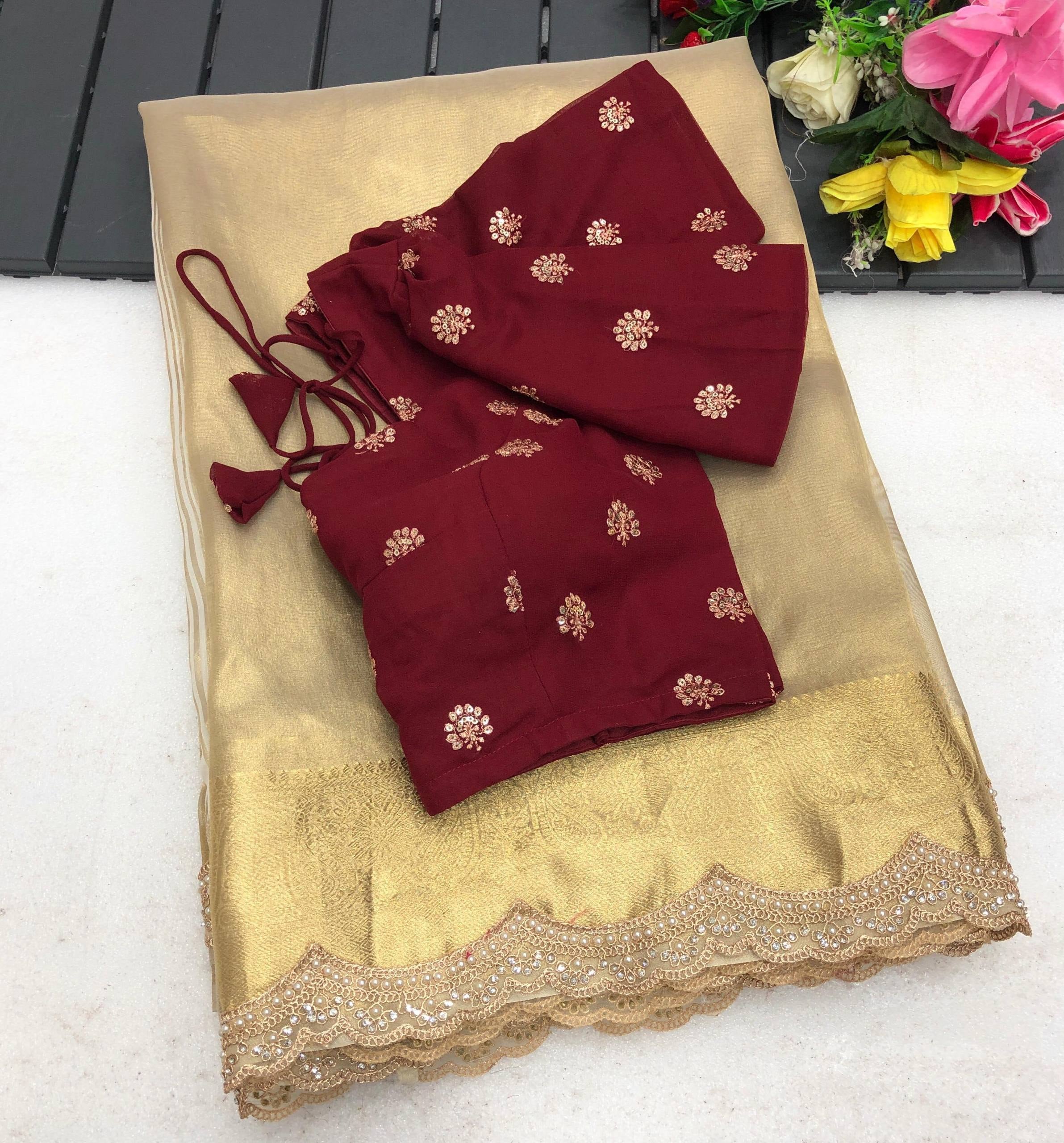 Prospect Tissue Silk Gold Zari Weaving Saree