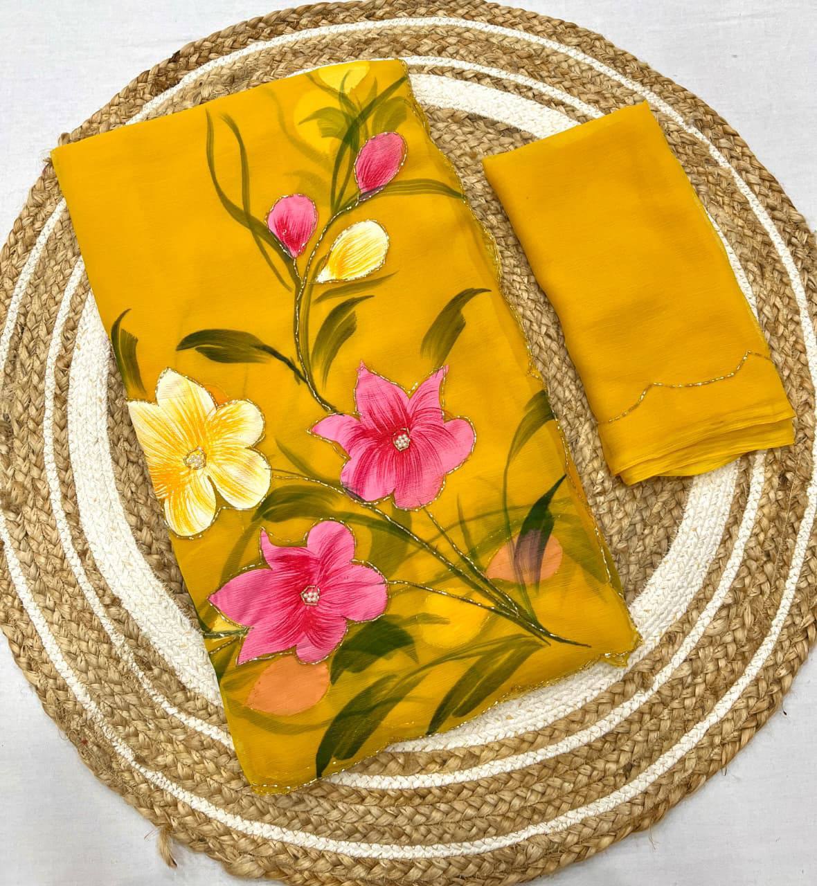 Predict Pure Chiffon Hand Work Saree