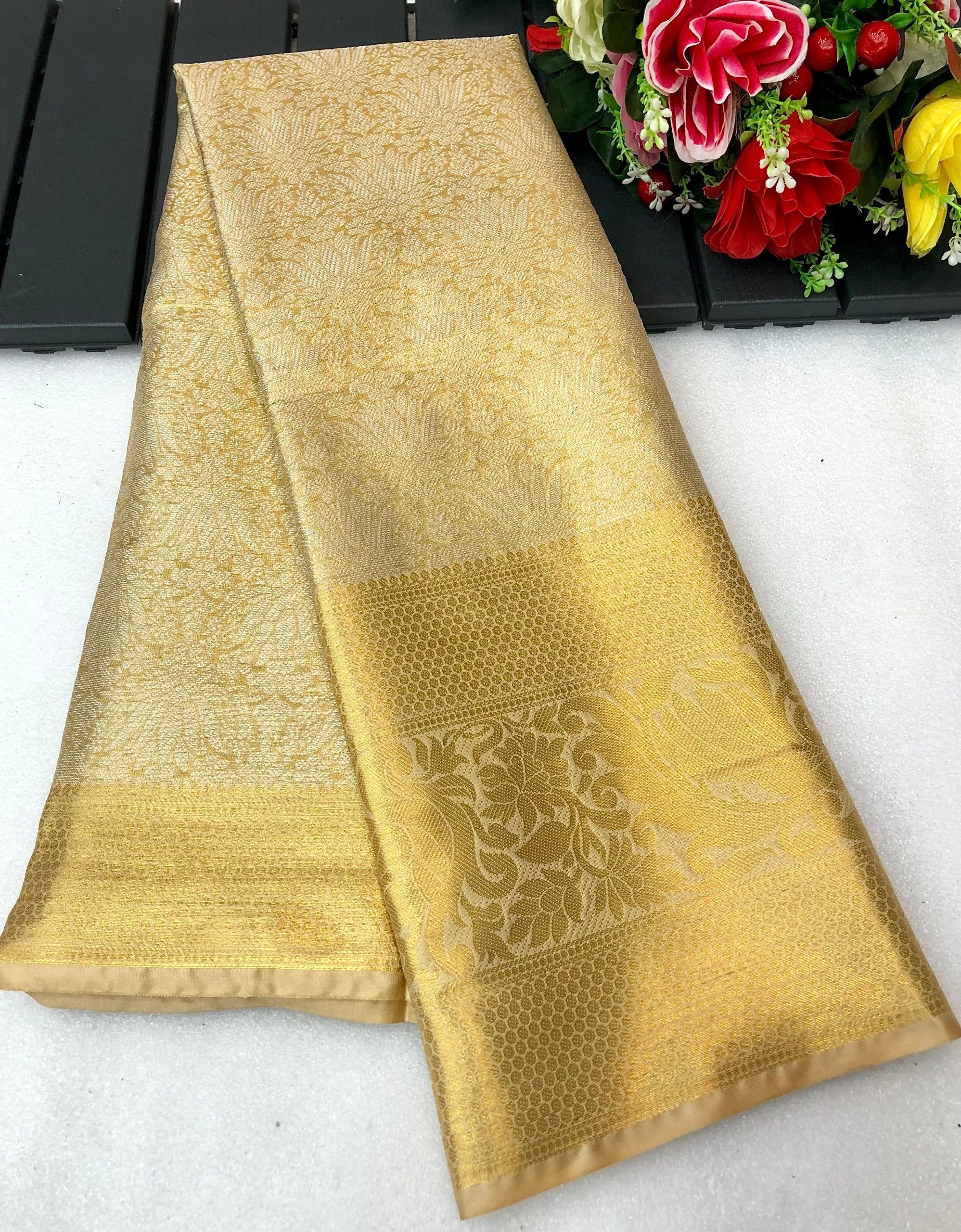 Flagship 2 Gold Kanjiviram Silk Gold Zari Weaving Saree