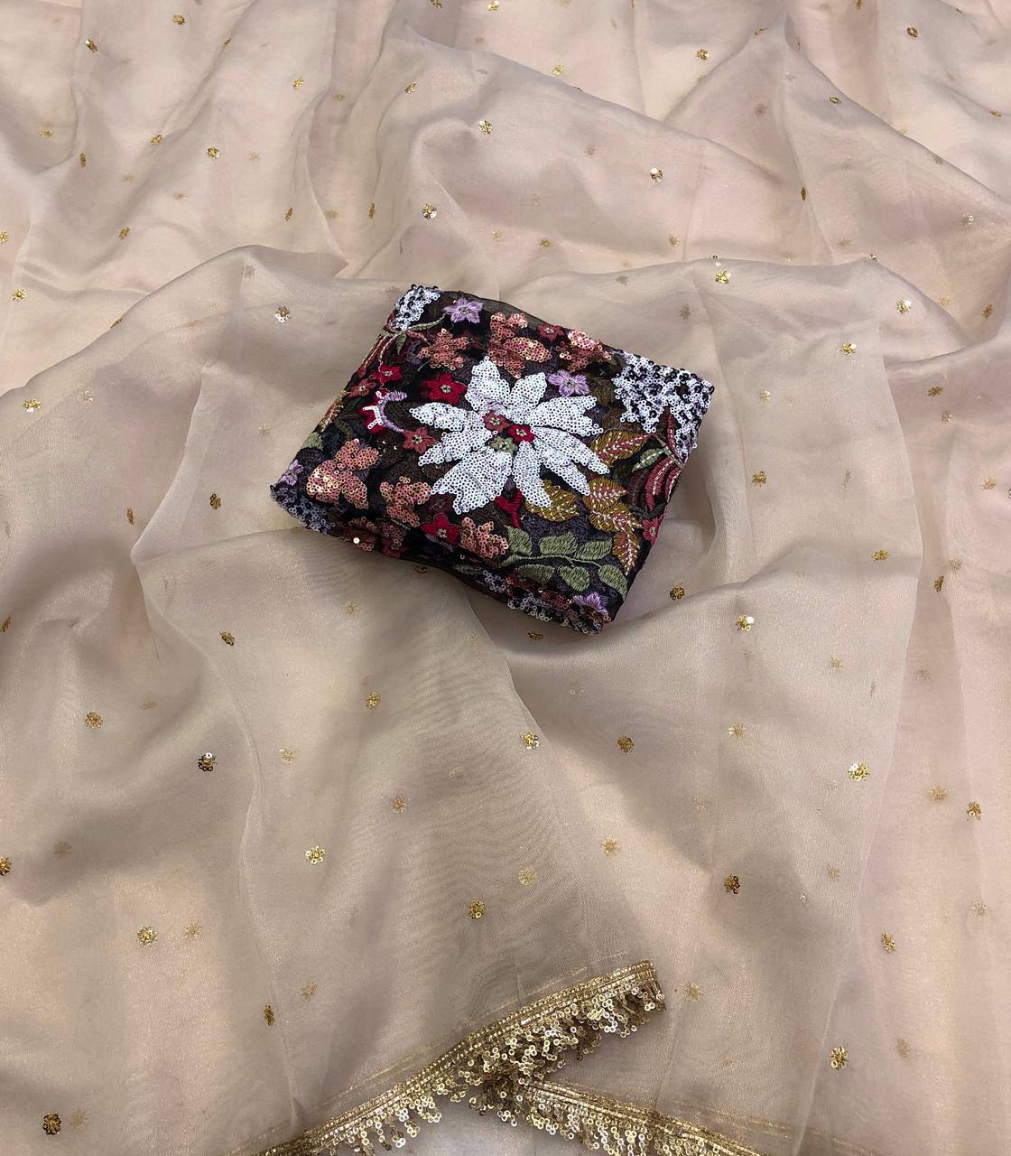 Colin Tissue Fabric With Gold Embroidery Work Saree