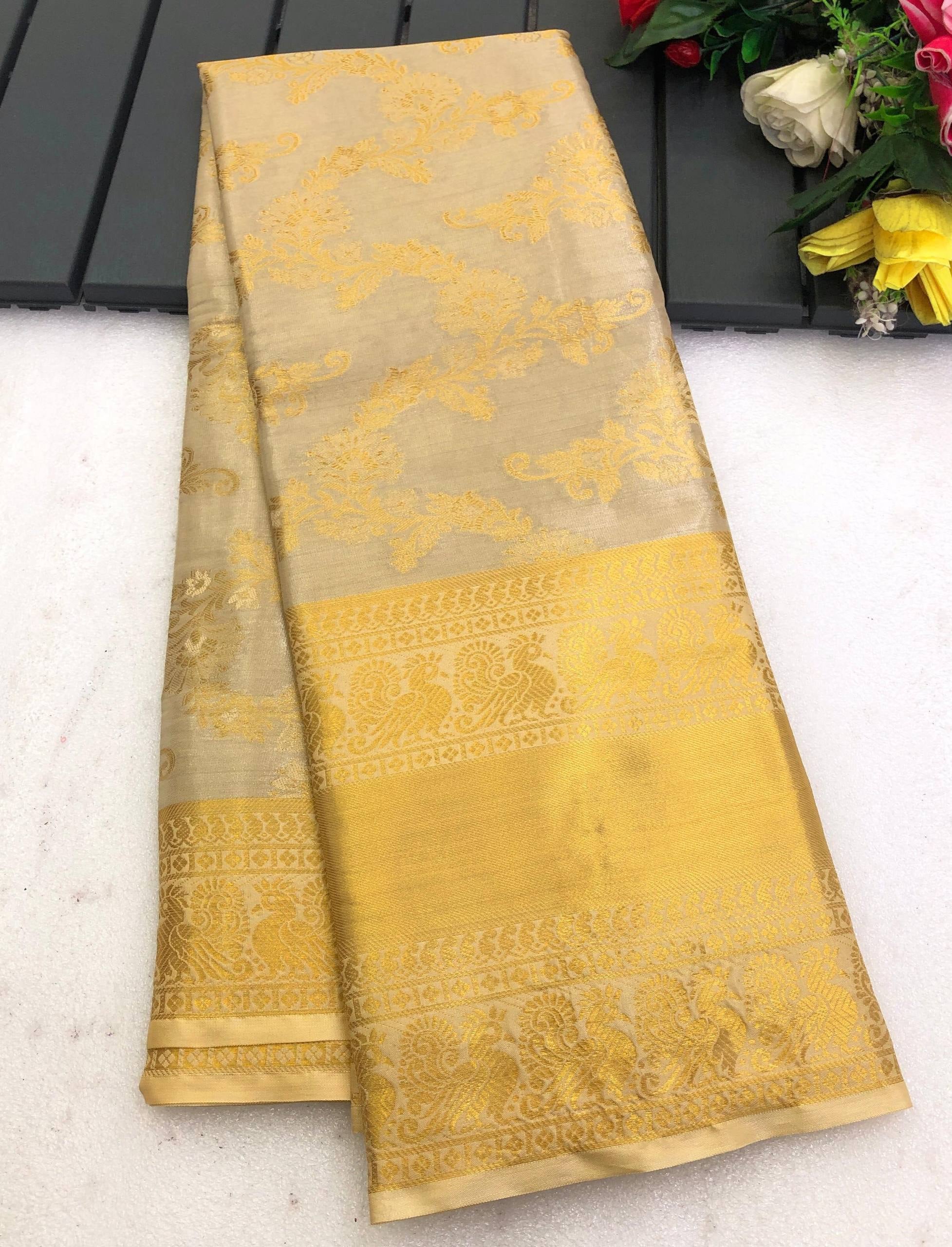 Sound Kanjiviram Silk Gold Zari Weaving Saree