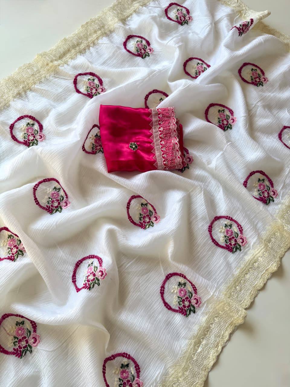 Stage Pure Crush Georgette Chiffon Embroidery Saree