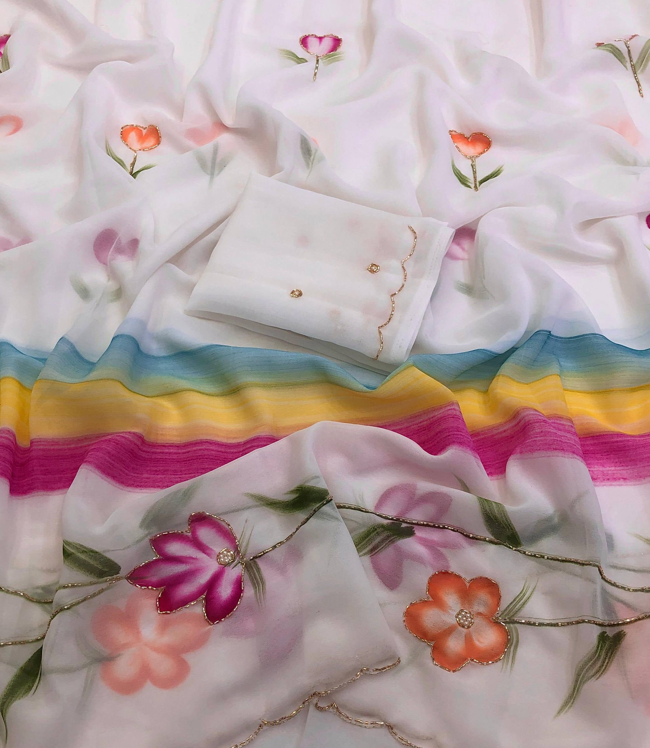 Split Pure Georgette Handwork Saree