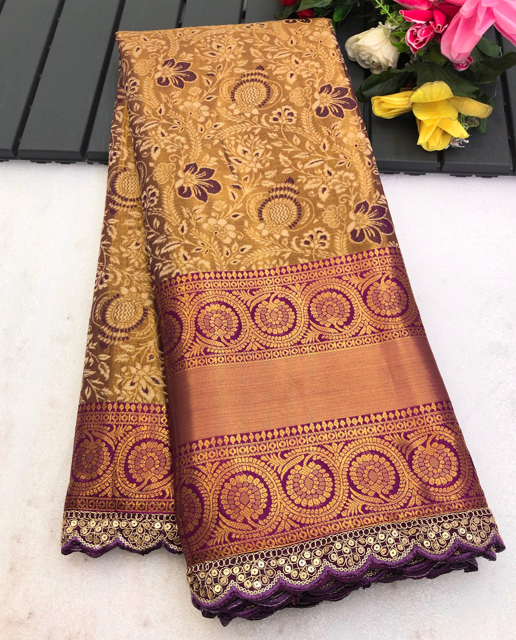 LizazLace Kanjiviram Pattu Silk Pure Zari Weaving Saree