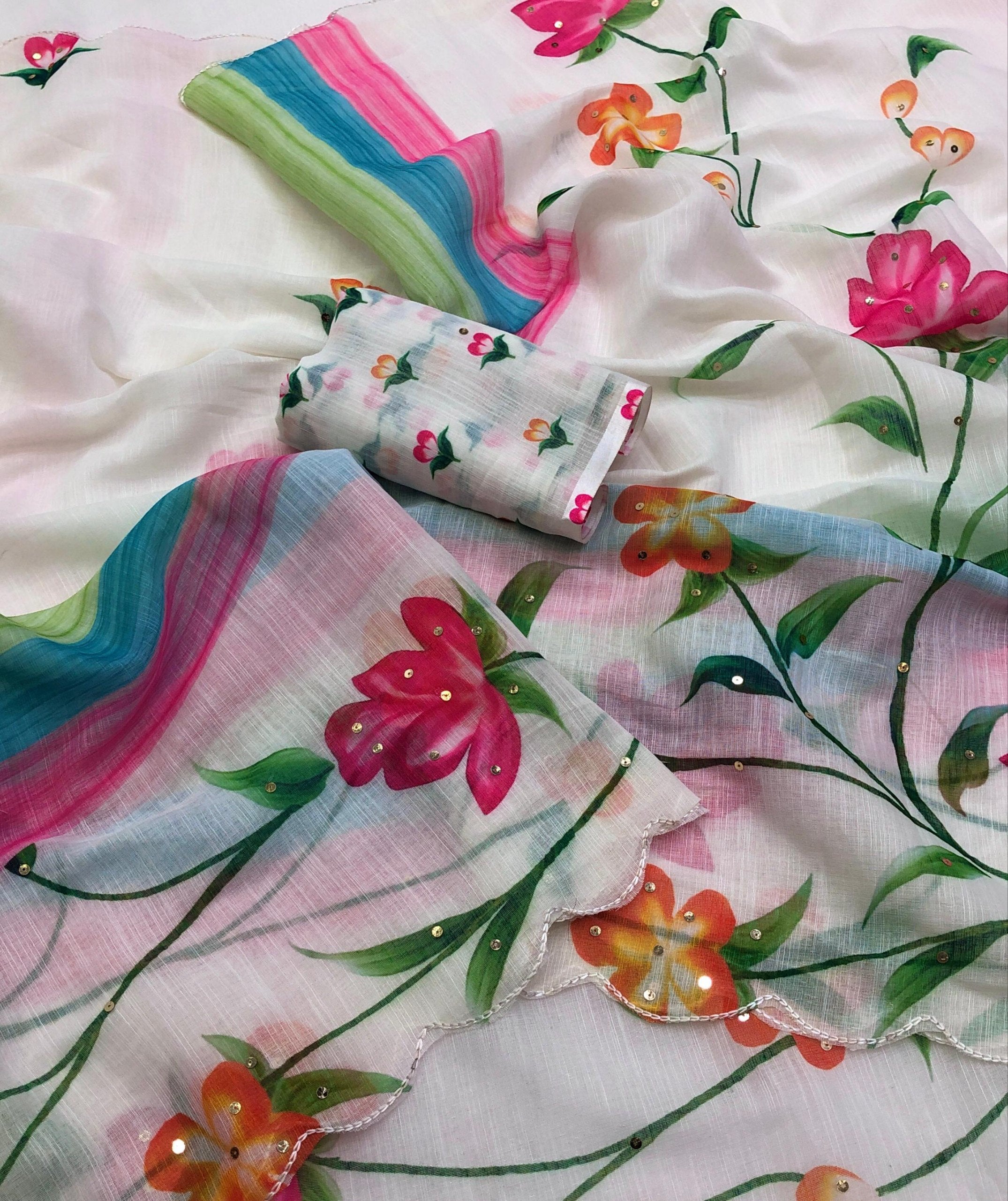 Acrobat Soft Linen Brush printed Saree