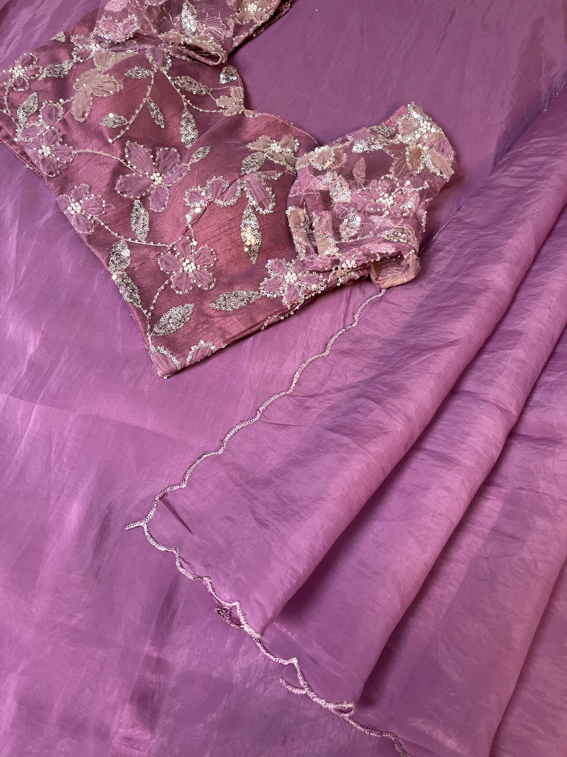 Tafseel Soft Gold Crush Satin With Embroidery Work Saree