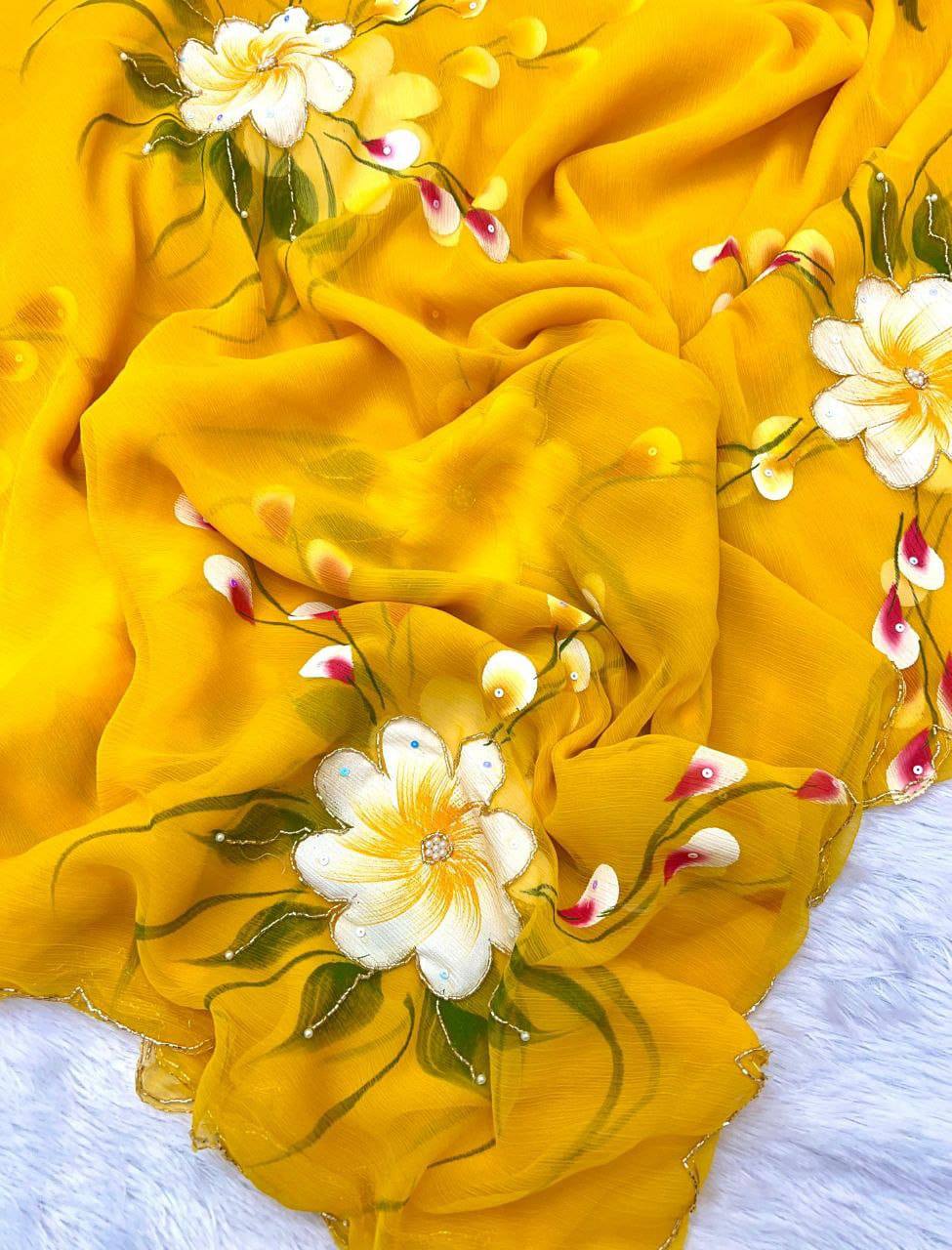 Amber Chiffon handwork Light Weight Saree